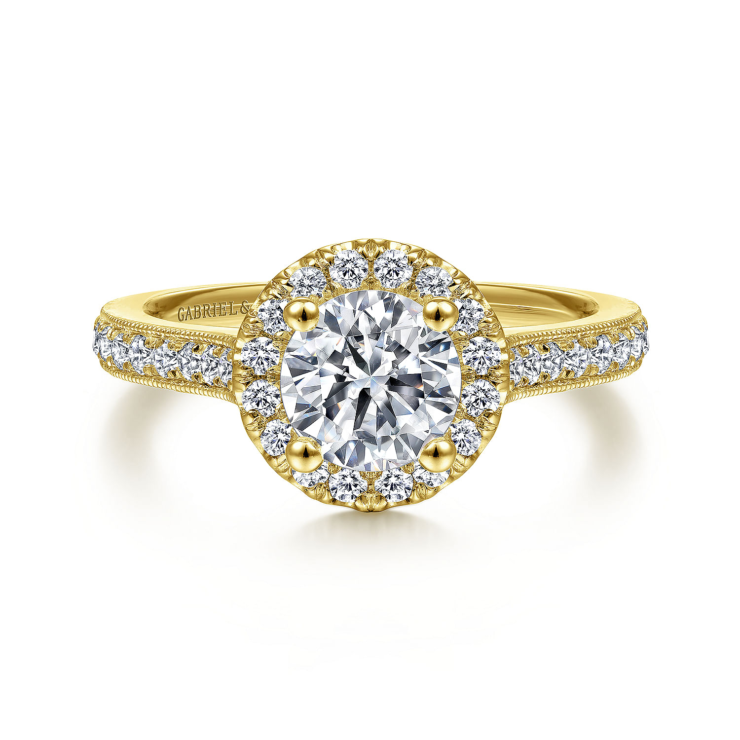 Bernadette - Vintage Inspired 14K Yellow Gold Round Halo Diamond Engagement Ring
