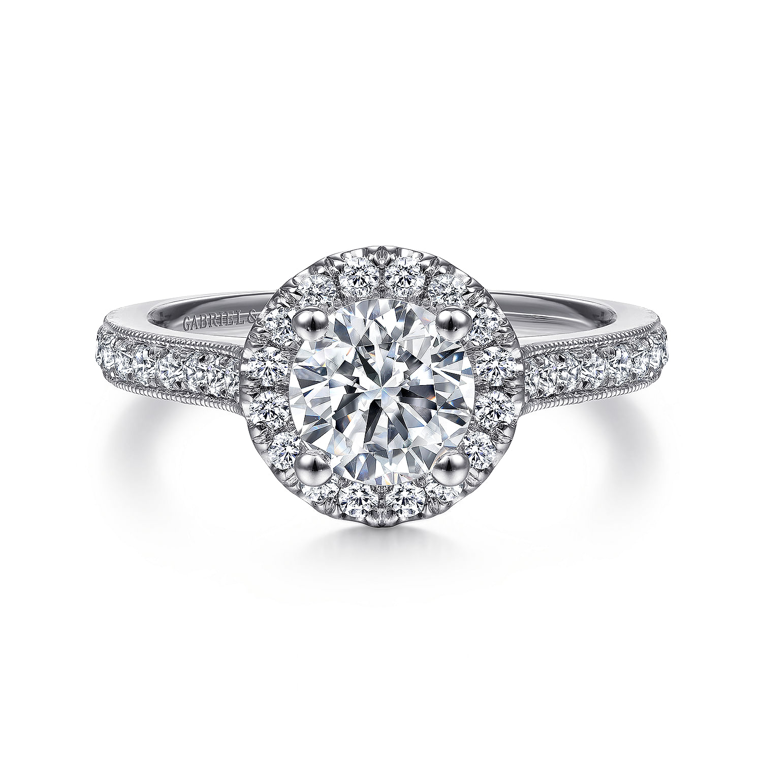 Bernadette - Vintage Inspired Platinum Round Halo Diamond Engagement Ring