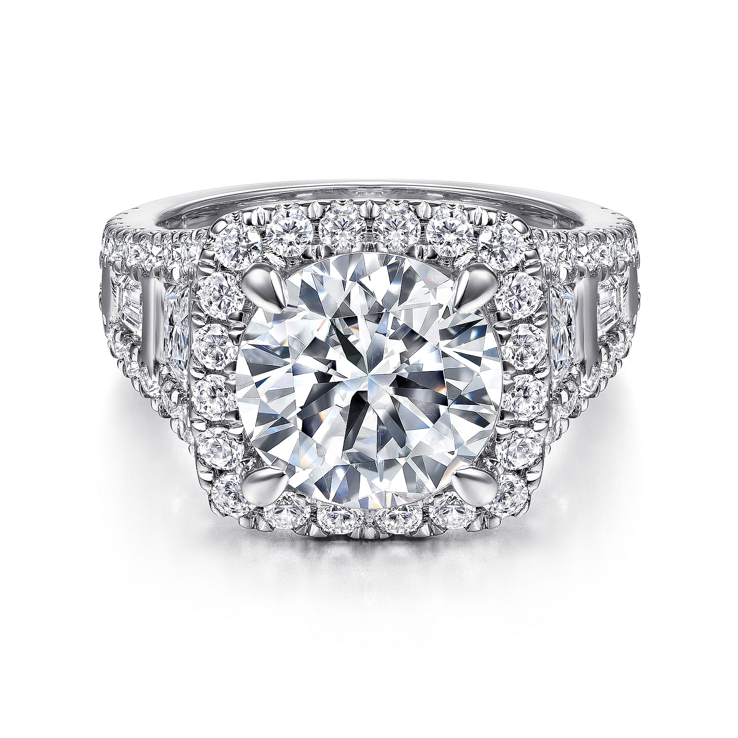 Bowery - 14K White Gold Cushion Halo Round Diamond Engagement Ring
