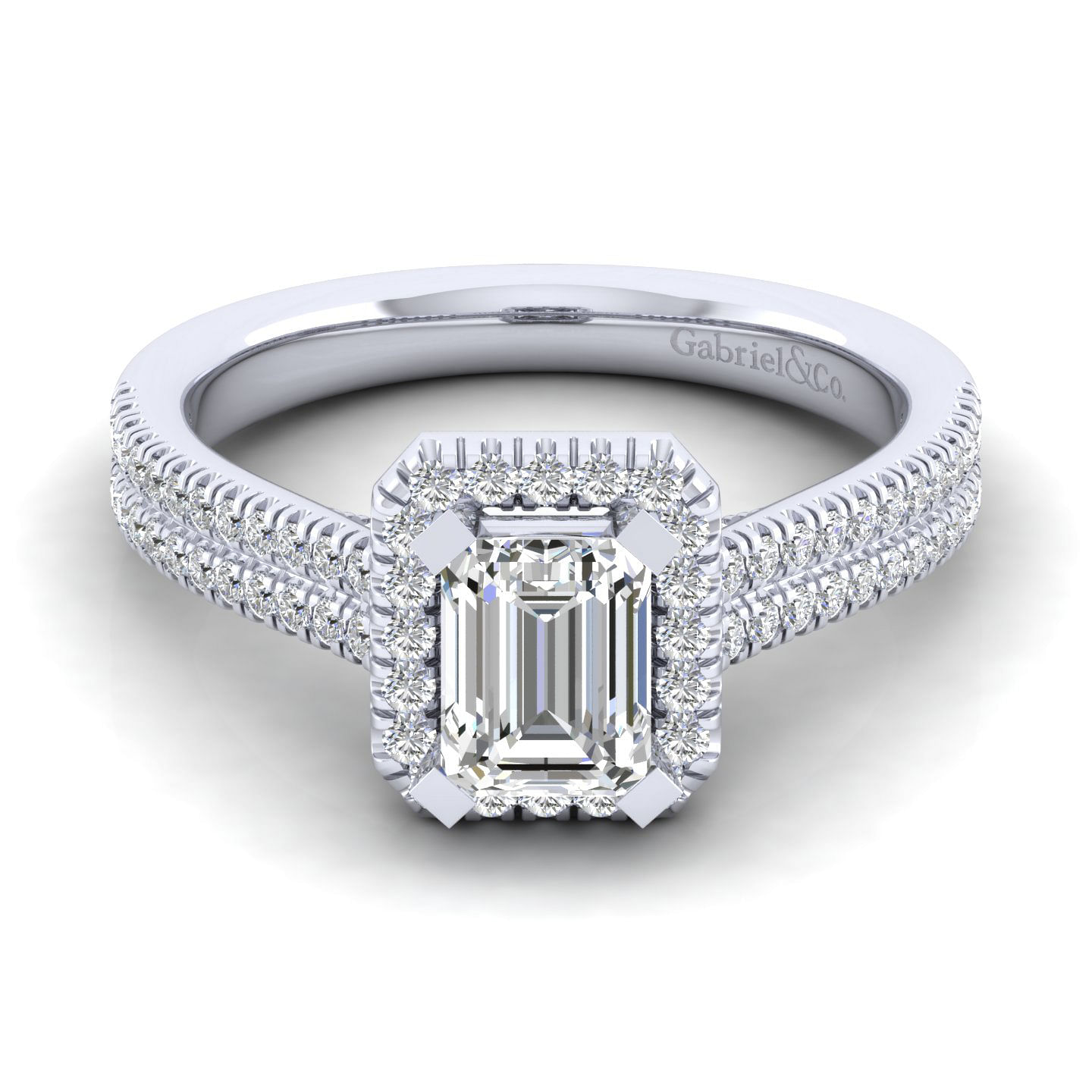 Brianna - 14K White Gold Emerald Halo Diamond Engagement Ring