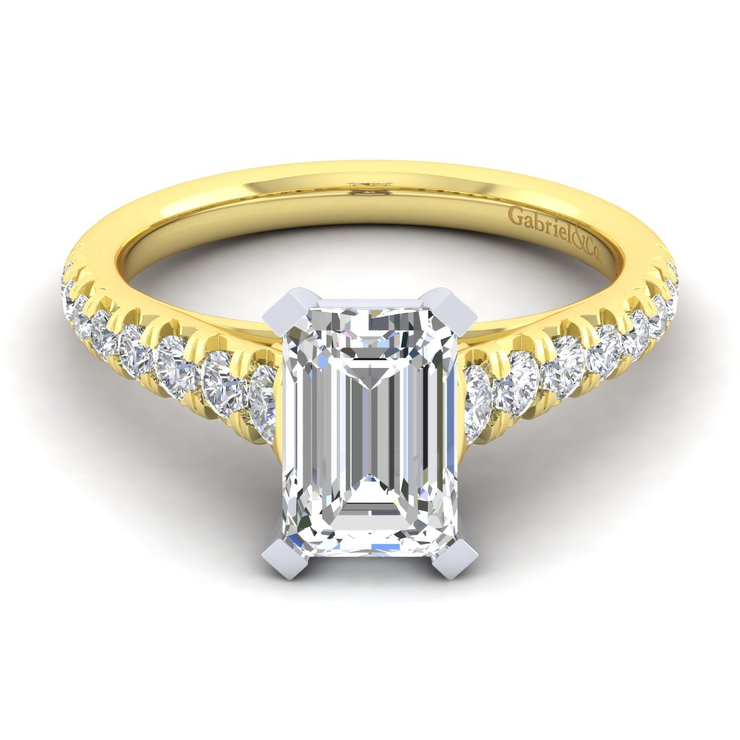 Bridget - 14K White-Yellow Gold Emerald Cut Diamond Engagement Ring