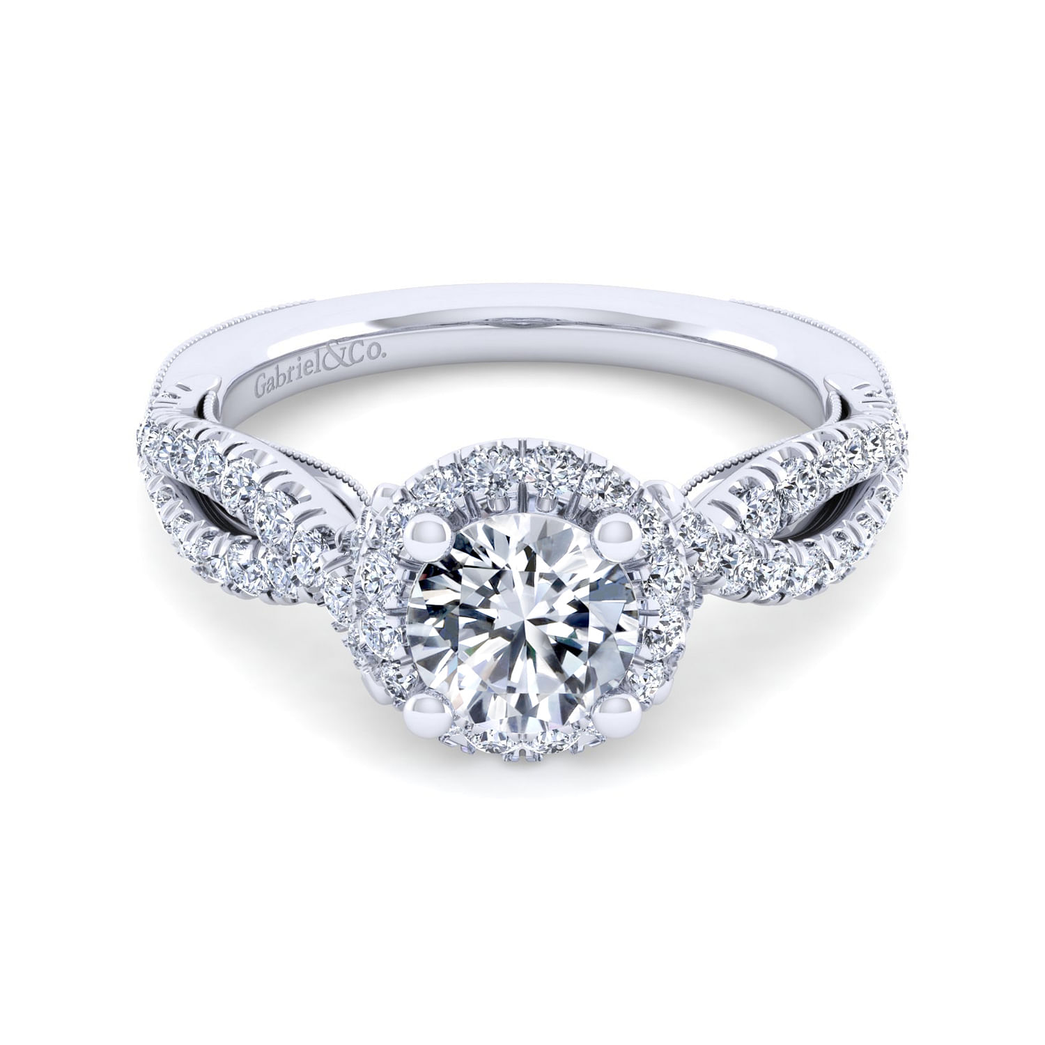 Britney - Vintage Inspired 14K White Gold Round Halo Diamond Engagement Ring