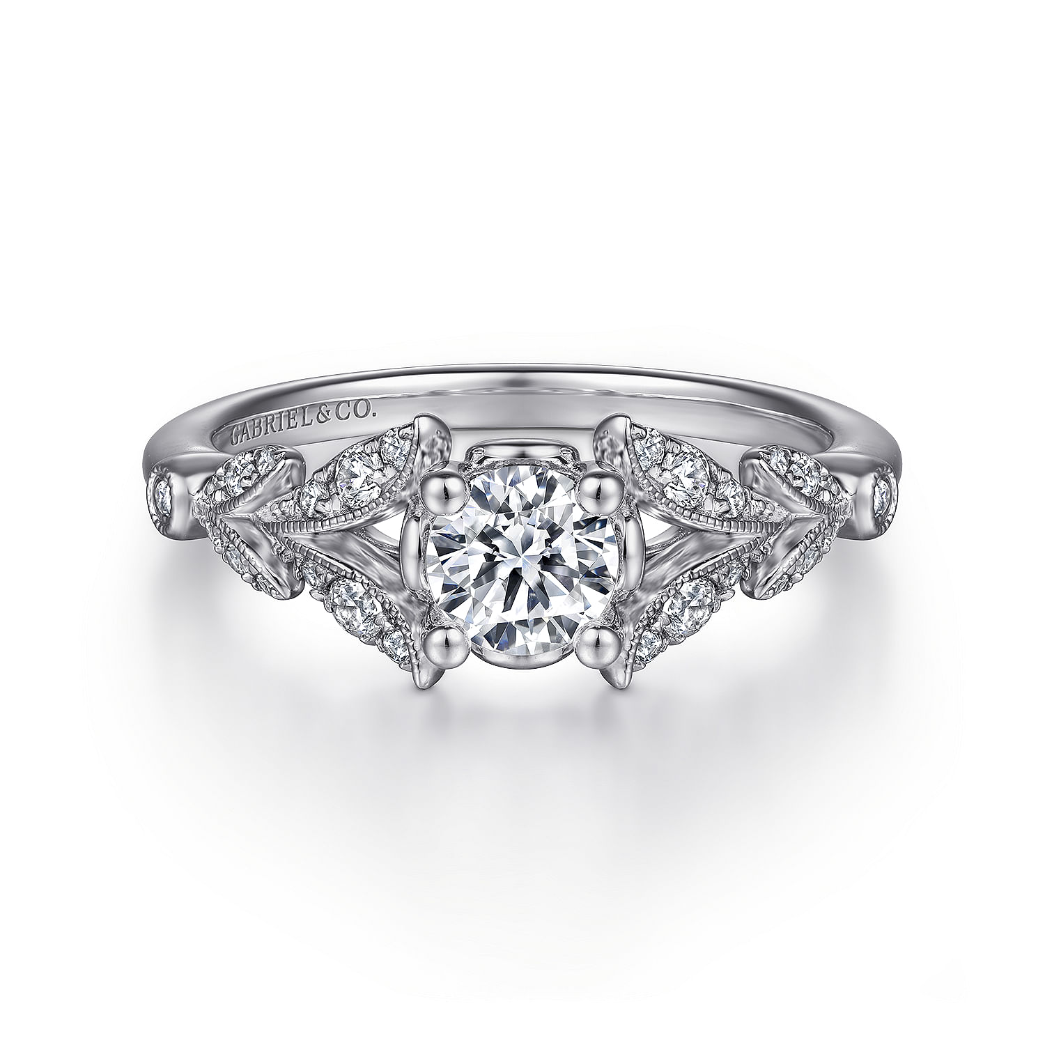 Bryce - Vintage Inspired 14K White Gold Split Shank Round Diamond Engagement Ring