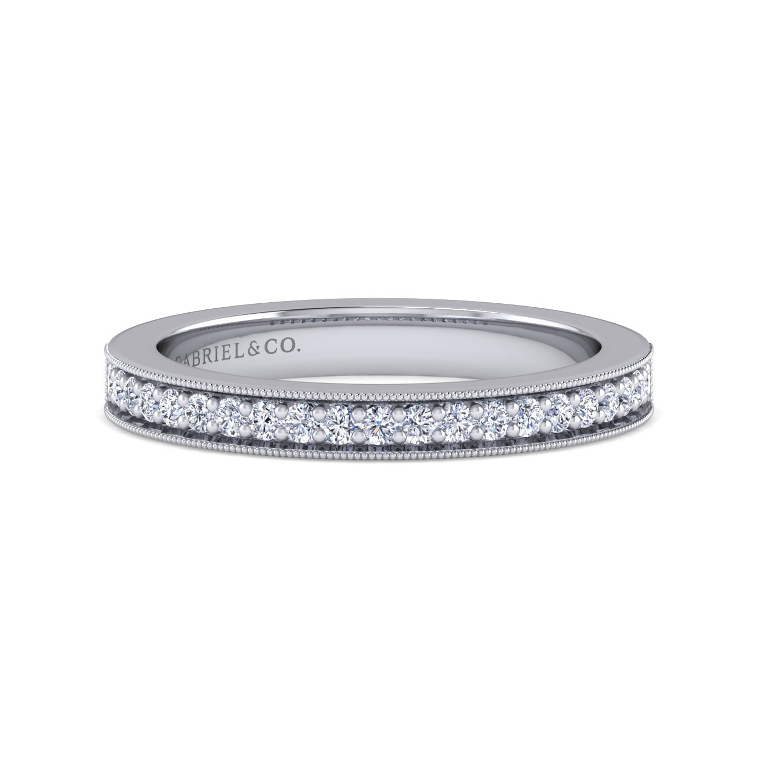 Calabria - 14K White Gold Channel Prong Diamond Anniversary Band with Millgrain