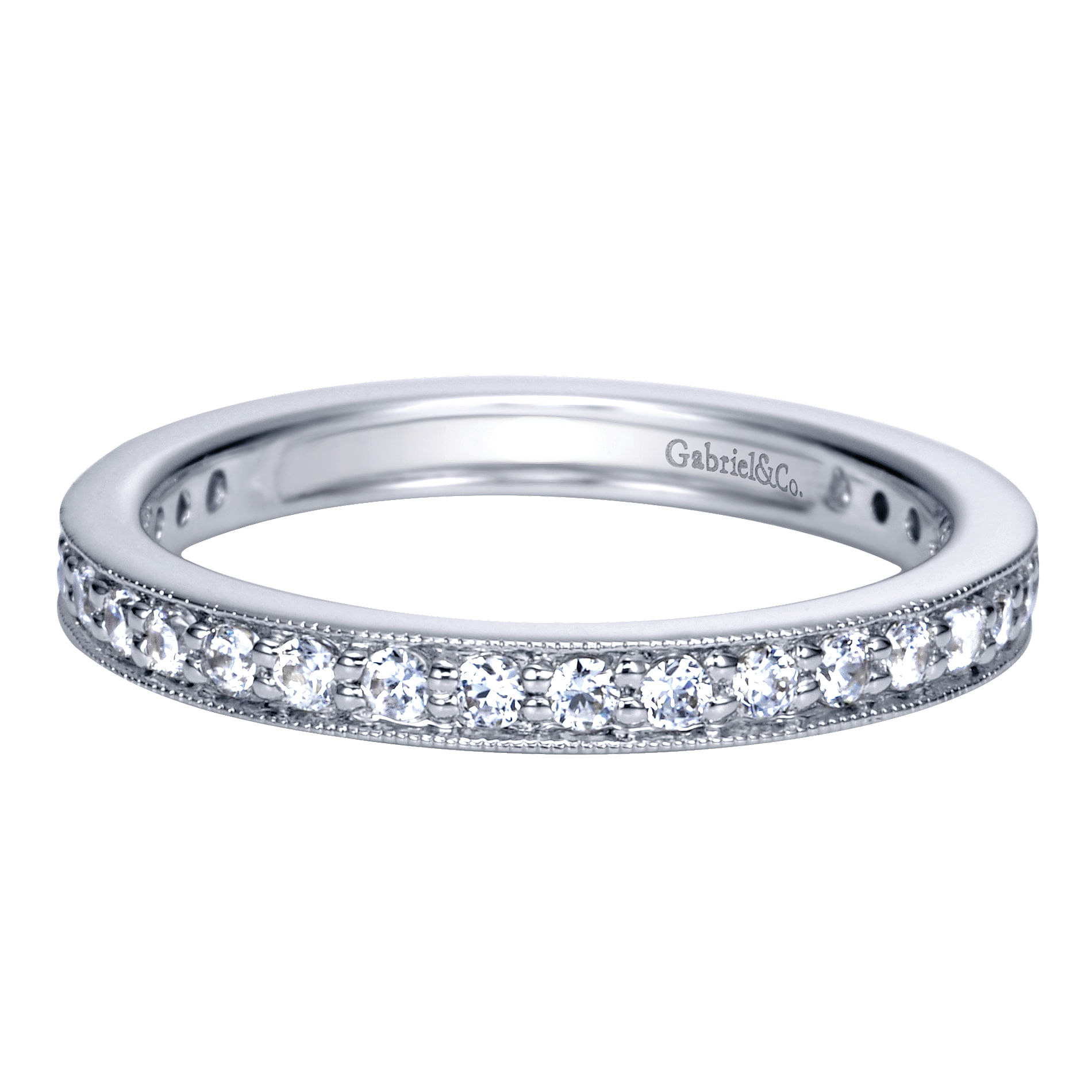 Calabria - 14K White Gold Channel Prong Diamond Eternity Band with Millgrain