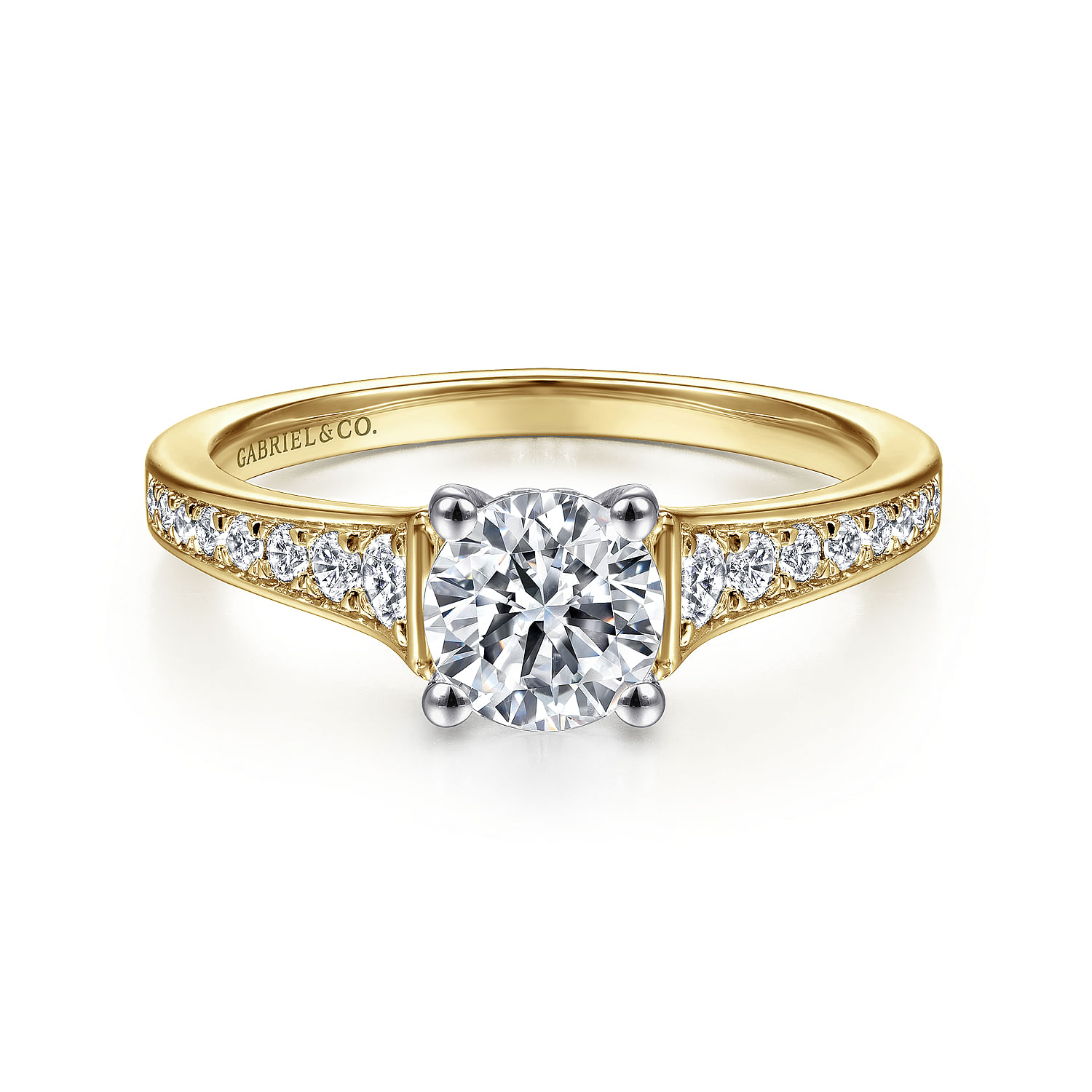 Cameron - 14K White-Yellow Gold Round Diamond Engagement Ring