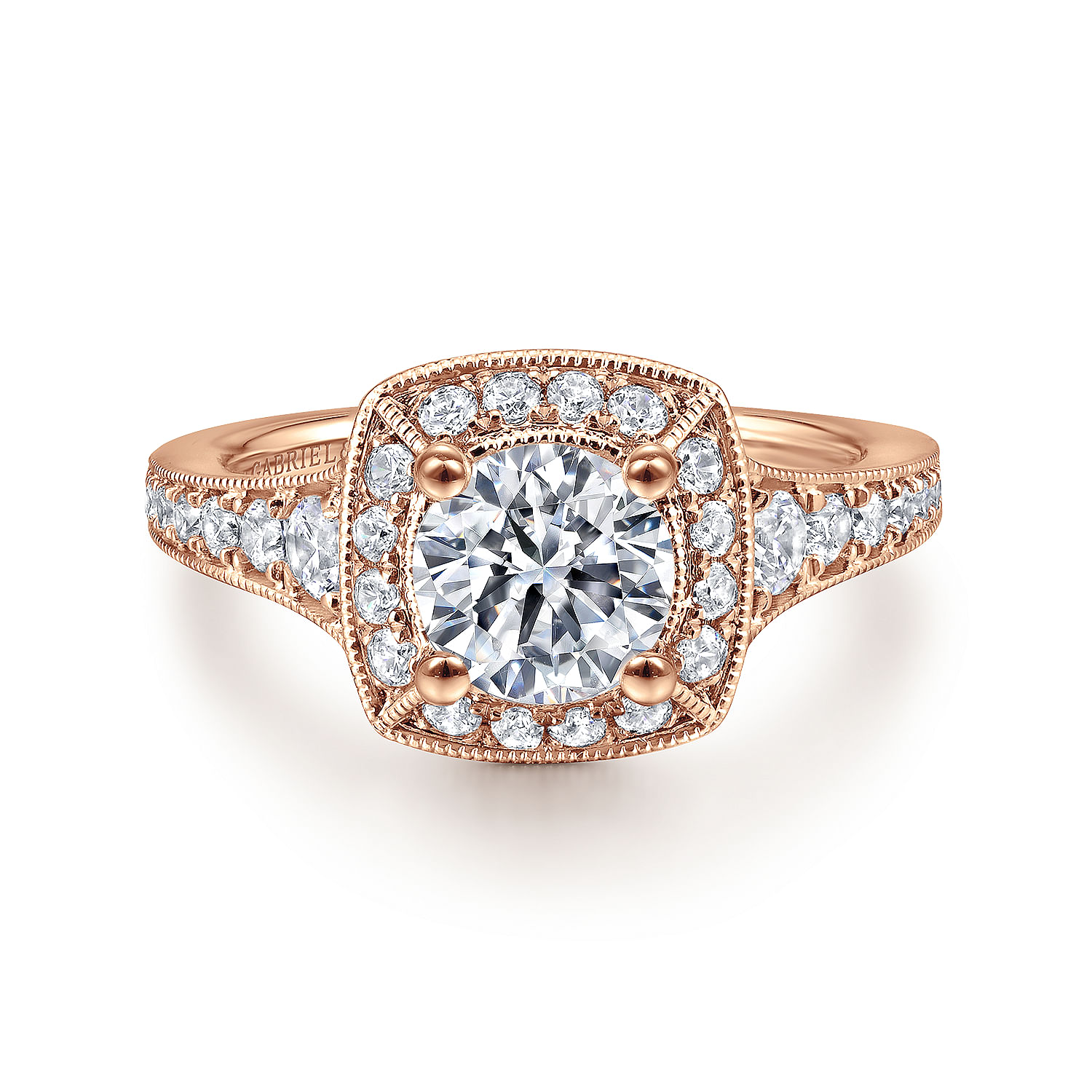 Caraway - 14K Rose Gold Cushion Halo Round Diamond Engagement Ring
