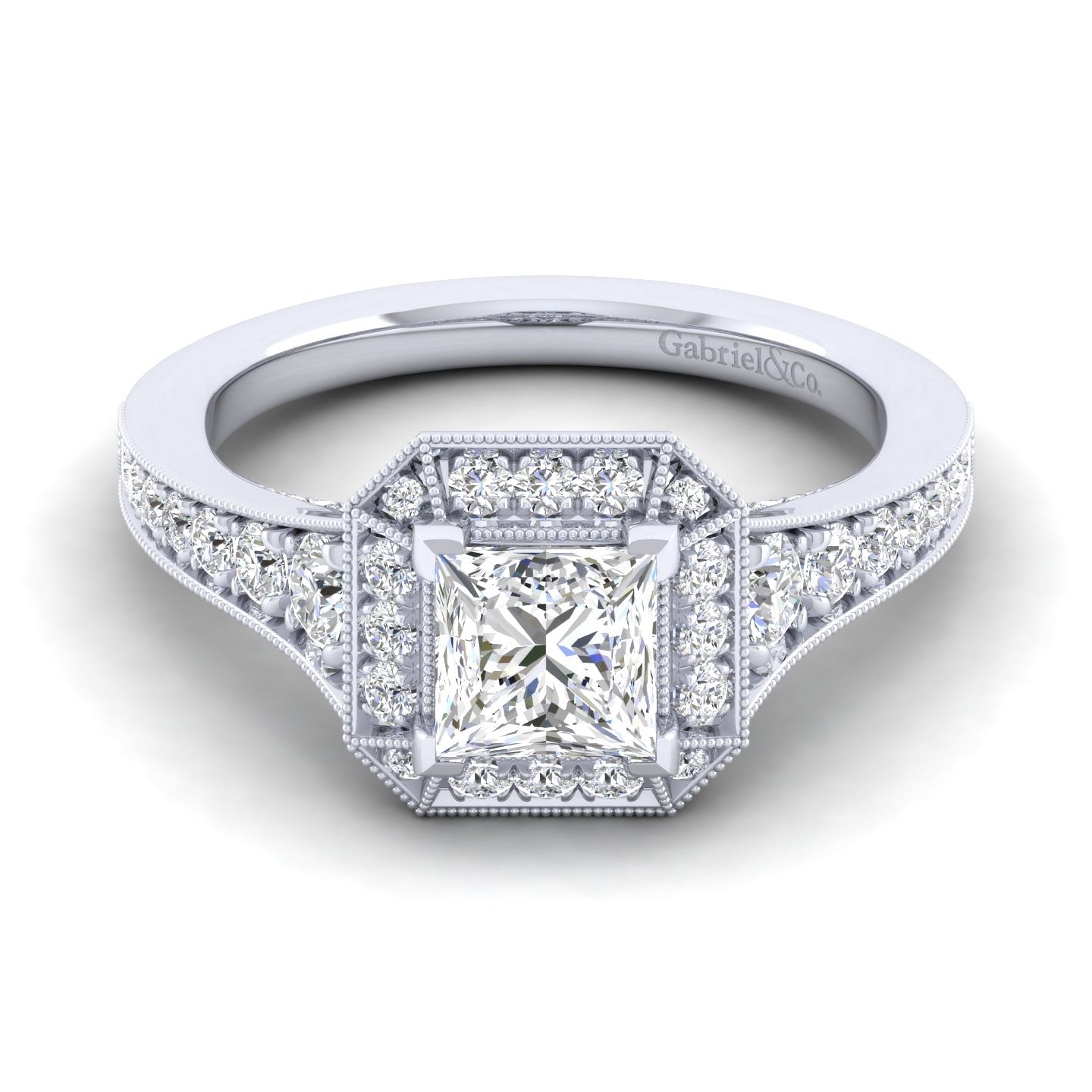 Caraway - 14K White Gold Princess Halo Diamond Engagement Ring