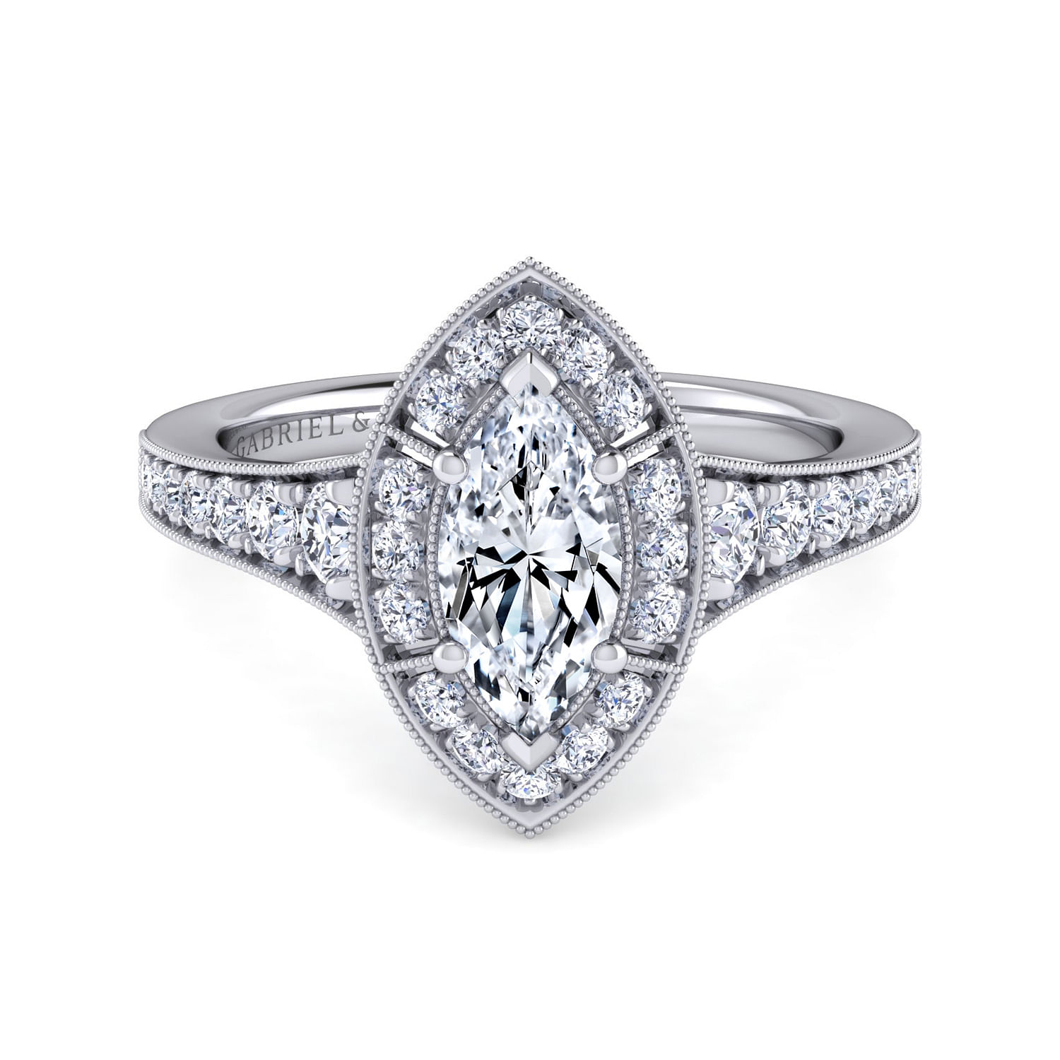Caraway - Platinum Marquise Halo Diamond Engagement Ring