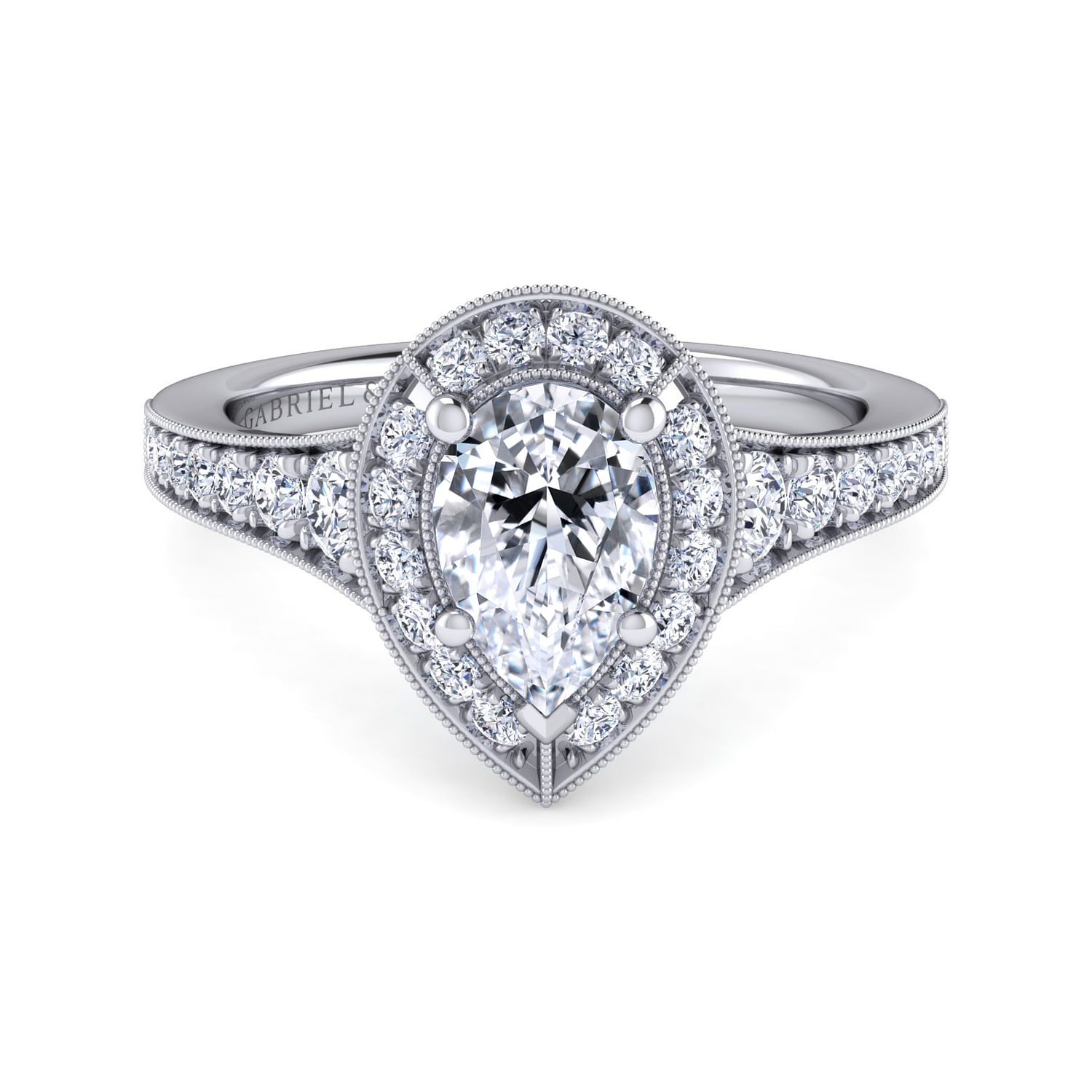 Caraway - Platinum Pear Shape Halo Diamond Engagement Ring