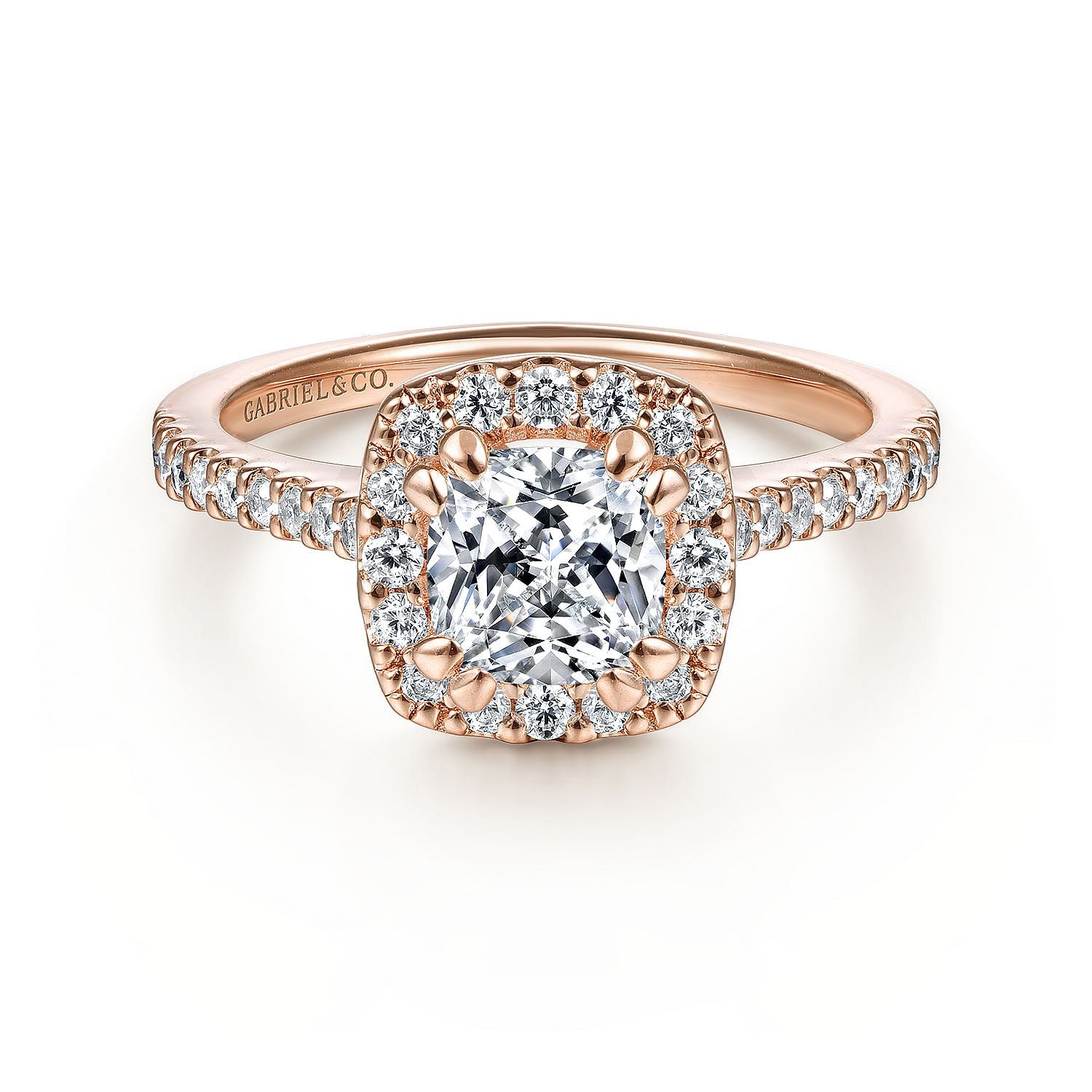 Carly - 14K Rose Gold Cushion Halo Diamond Engagement Ring