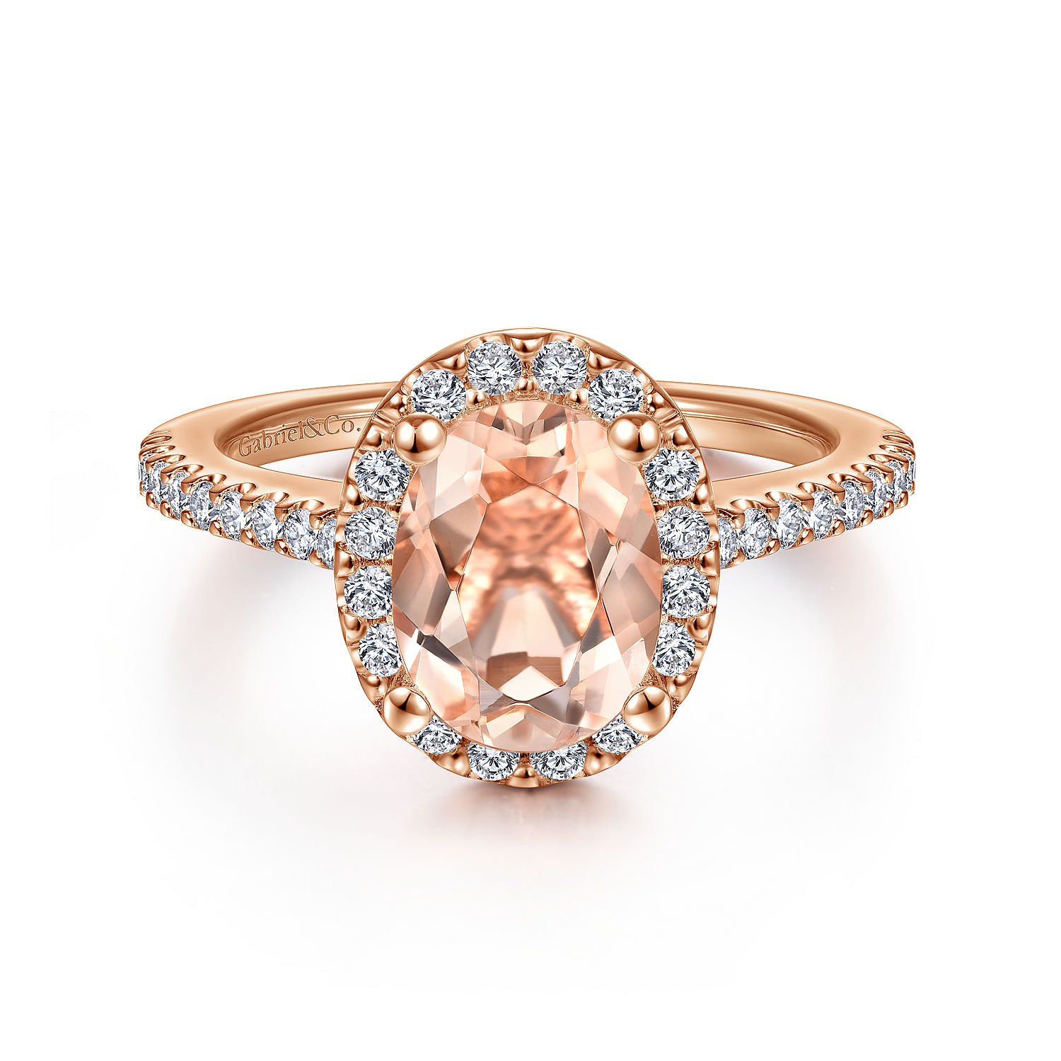 Carly - 14K Rose Gold Morganite and Diamond Halo Engagement Ring