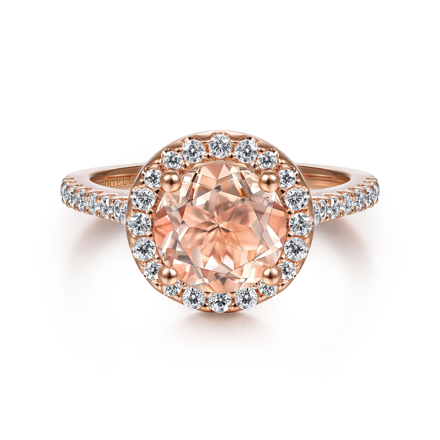 Carly - 14K Rose Gold Morganite and Diamond Halo Engagement Ring