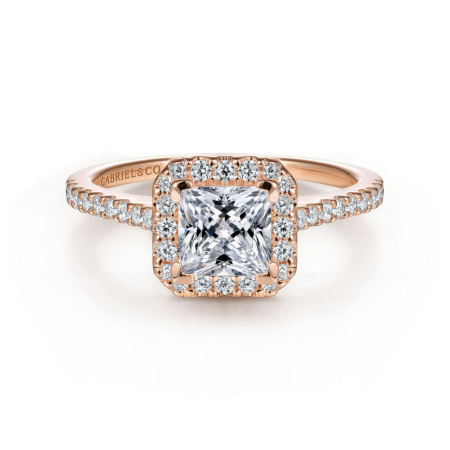 Carly - 14K Rose Gold Princess Halo Diamond Engagement Ring