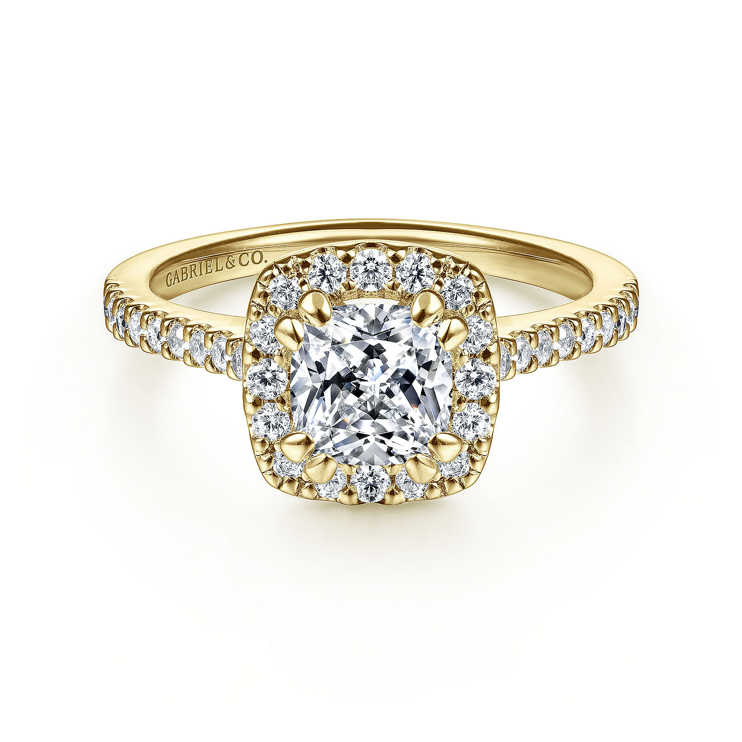 Carly - 14K Yellow Gold Cushion Halo Diamond Engagement Ring