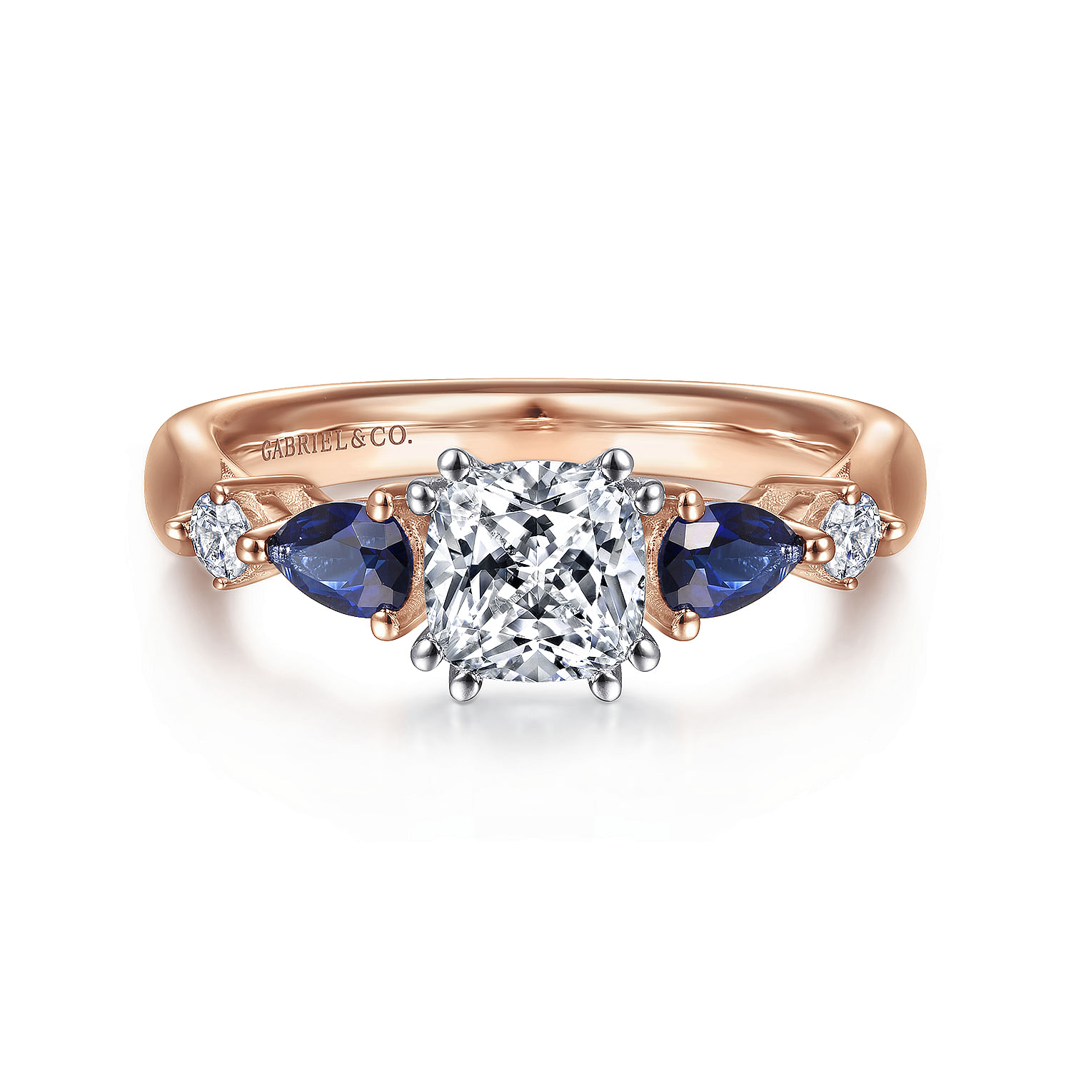 Carrie - 14K White-Rose Gold Cushion Cut Five Stone Sapphire and Diamond Engagement Ring