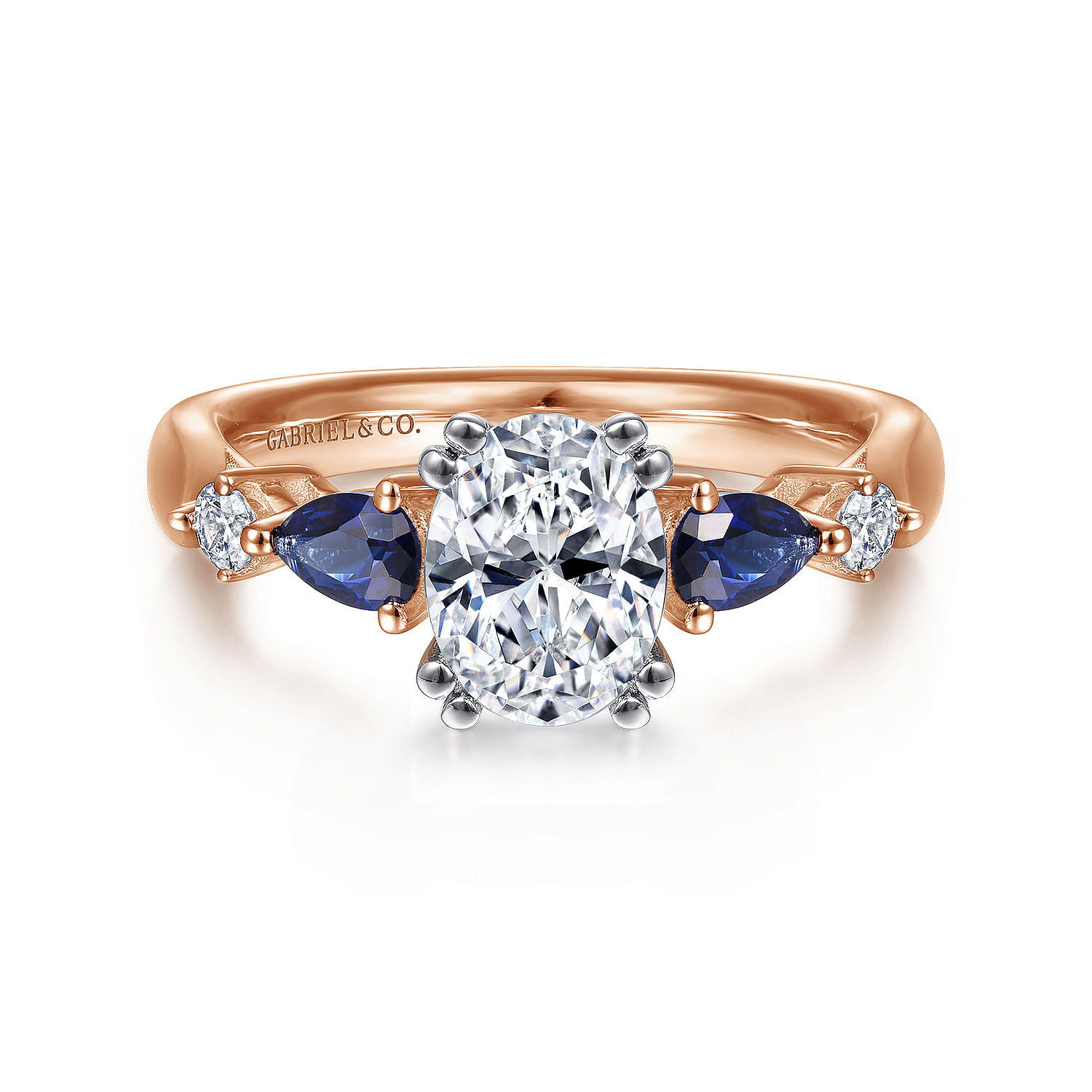 Carrie - 14K White-Rose Gold Oval Five Stone Sapphire and Diamond Engagement Ring