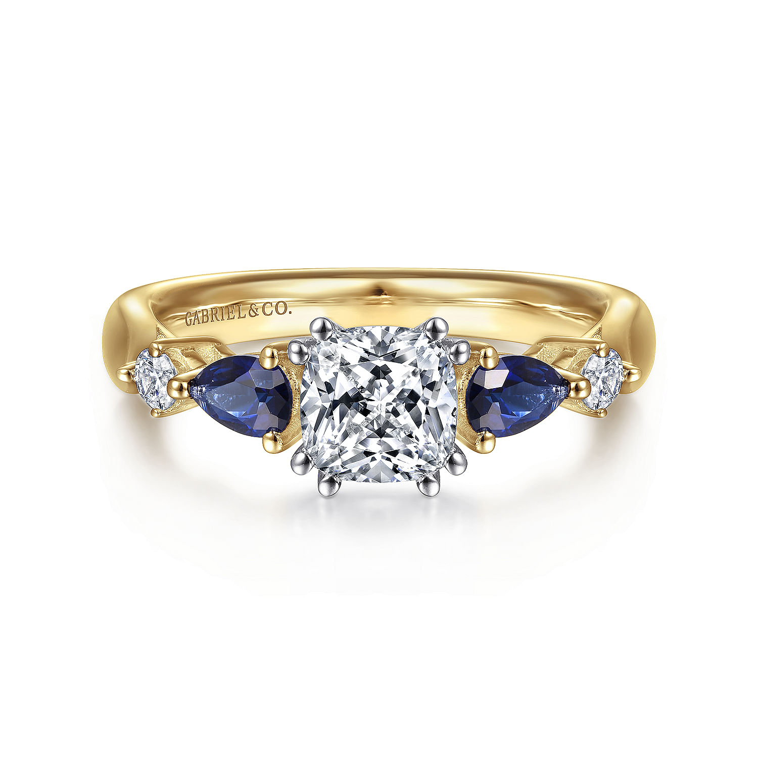 Carrie - 14K White-Yellow Gold Cushion Cut Five Stone Sapphire and Diamond Engagement Ring