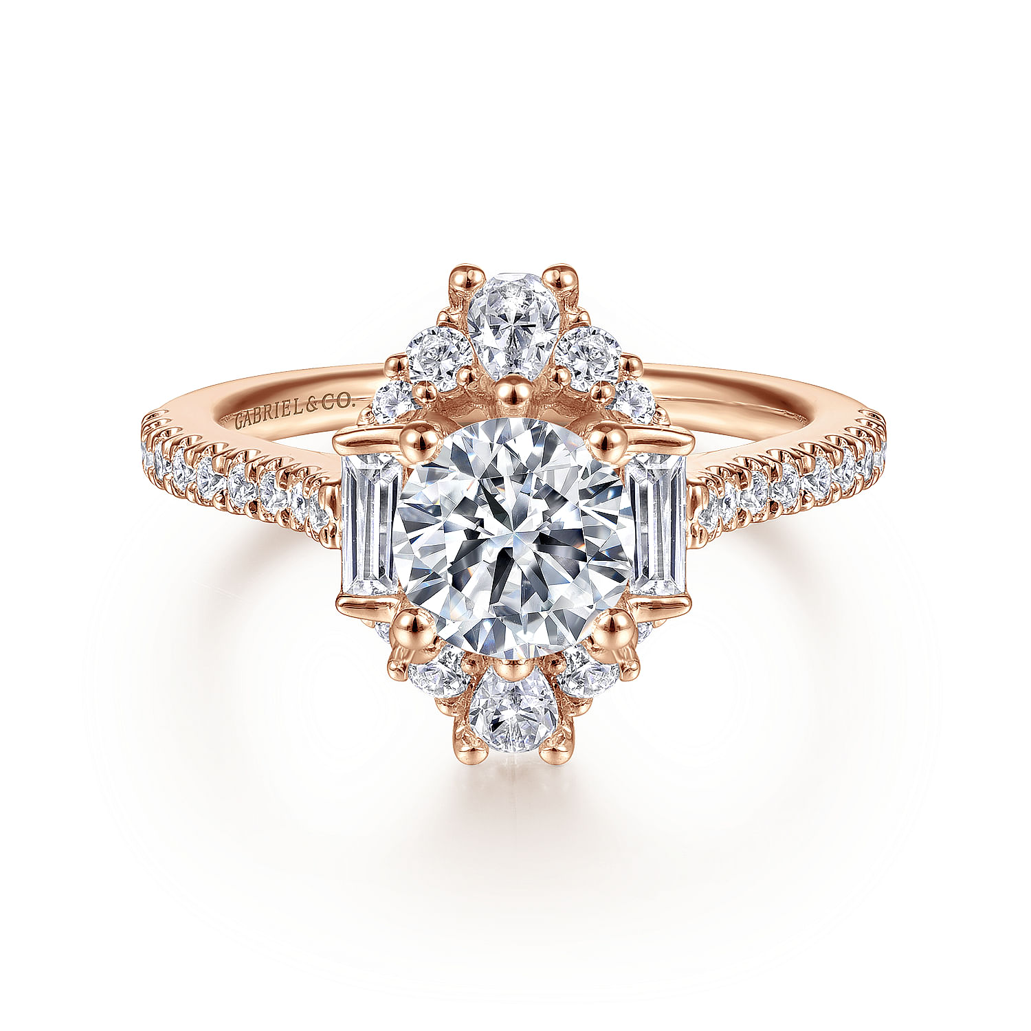 Carrington - Unique 14K Rose Gold Art Deco Halo Diamond Engagement Ring