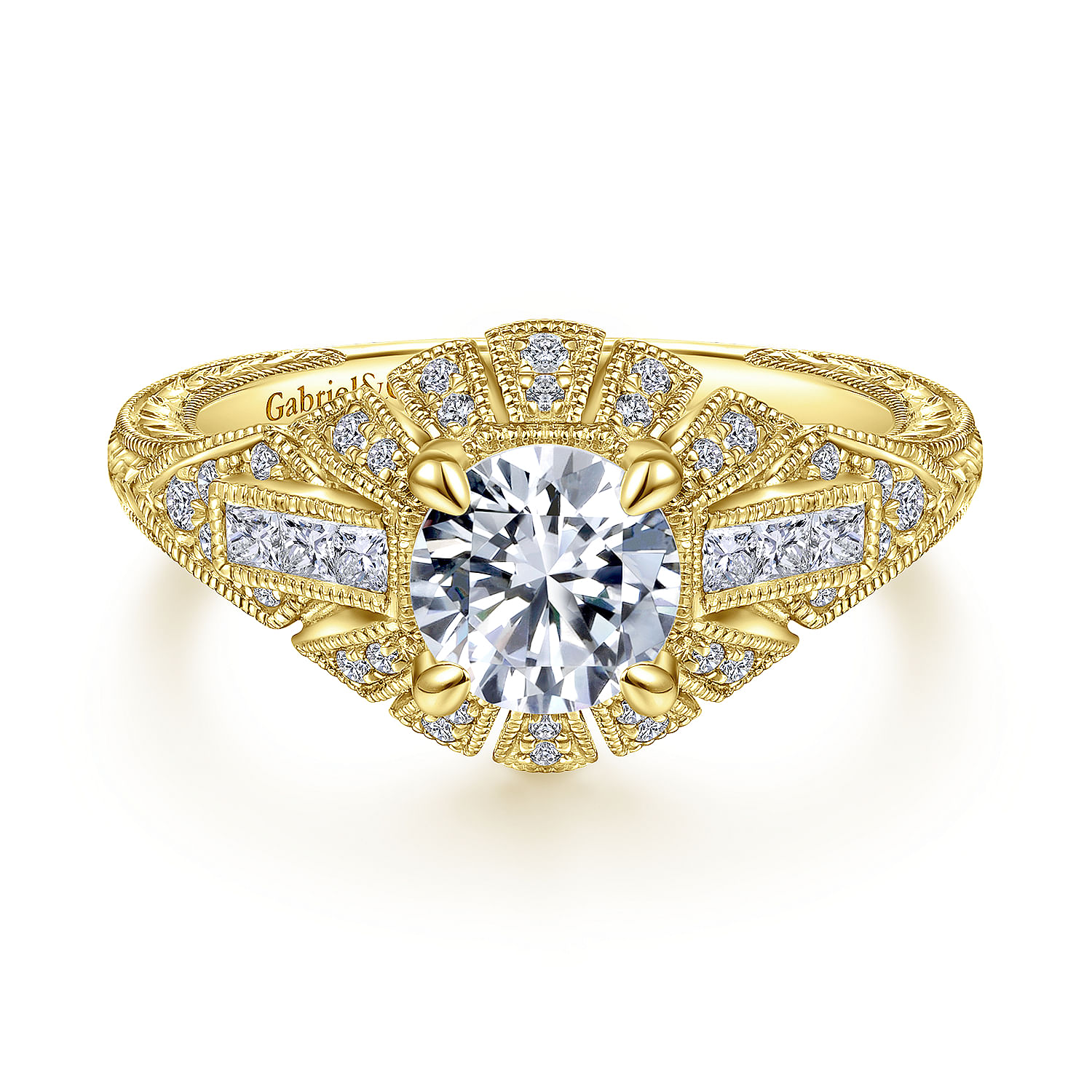 Carter - Vintage Inspired 14K Yellow Gold Round Diamond Engagement Ring