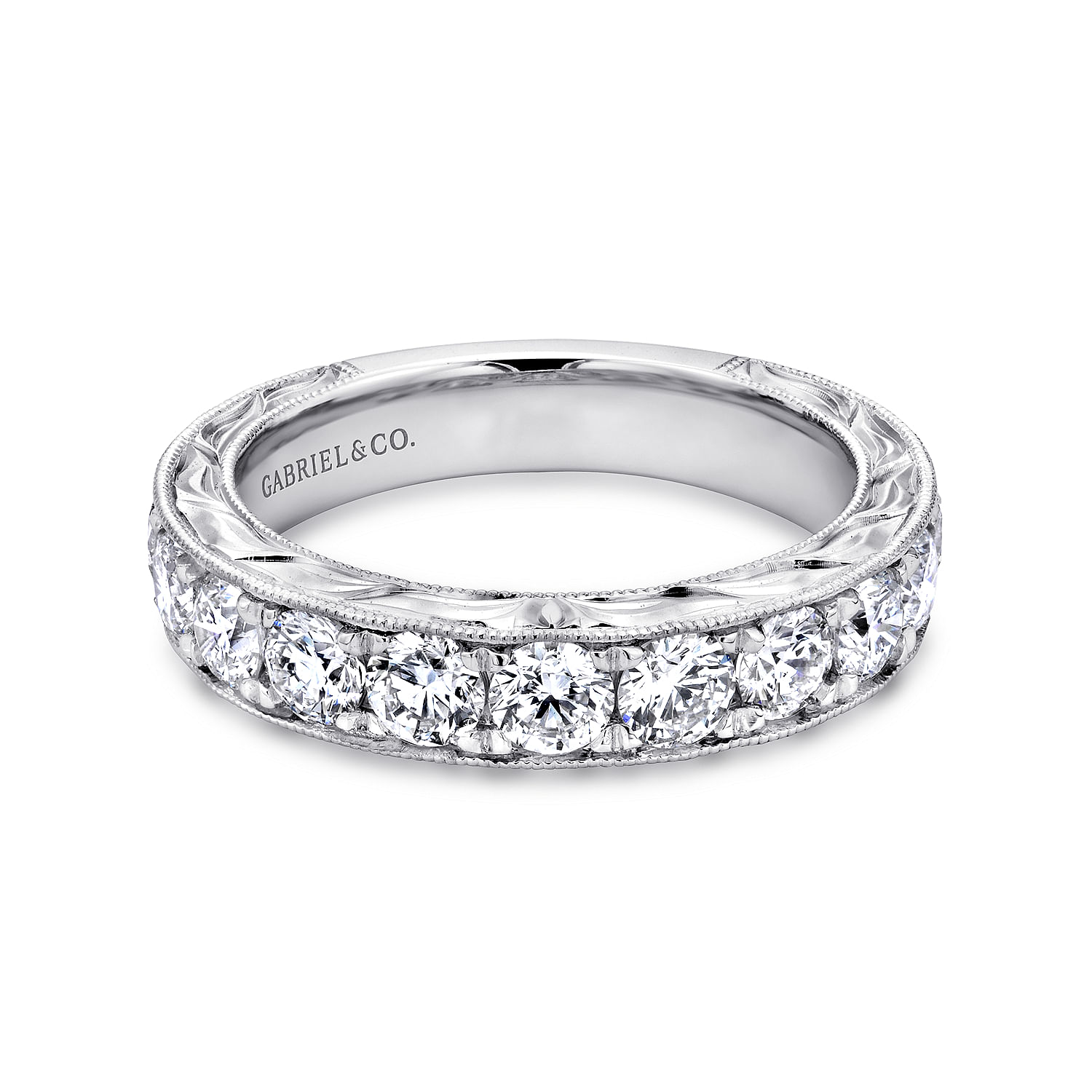 Caserta - Vintage Inspired 14K White Gold Channel Set Diamond Wedding Band with Engraving