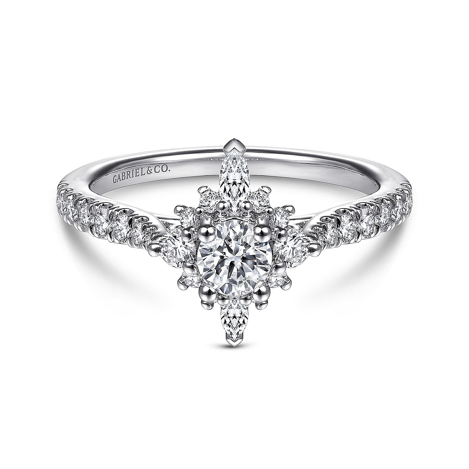 Cassiopeia - 14K White Gold Round Halo Complete Diamond Engagement Ring