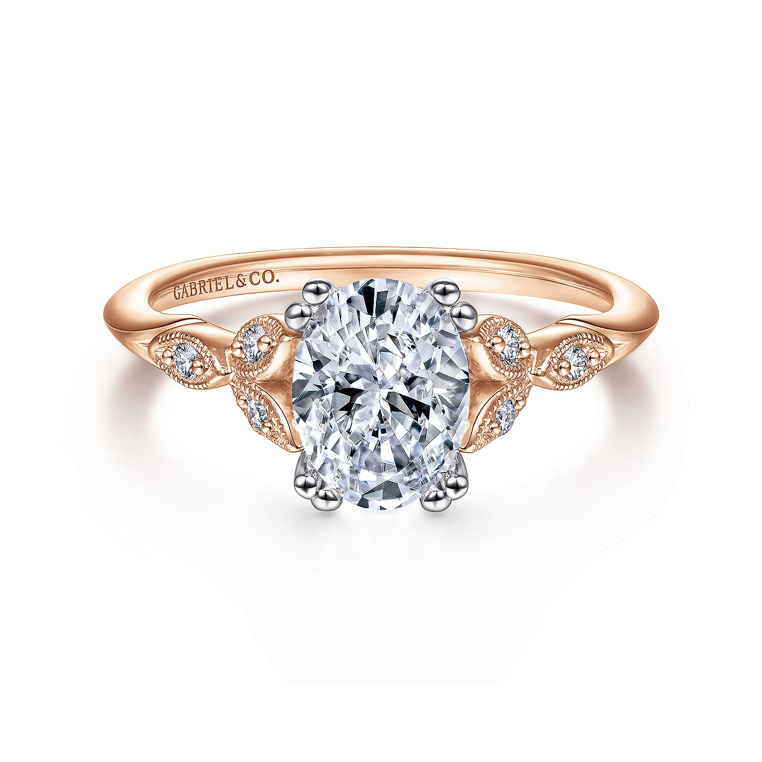 Celia - 14K White-Rose Gold Oval Diamond Engagement Ring