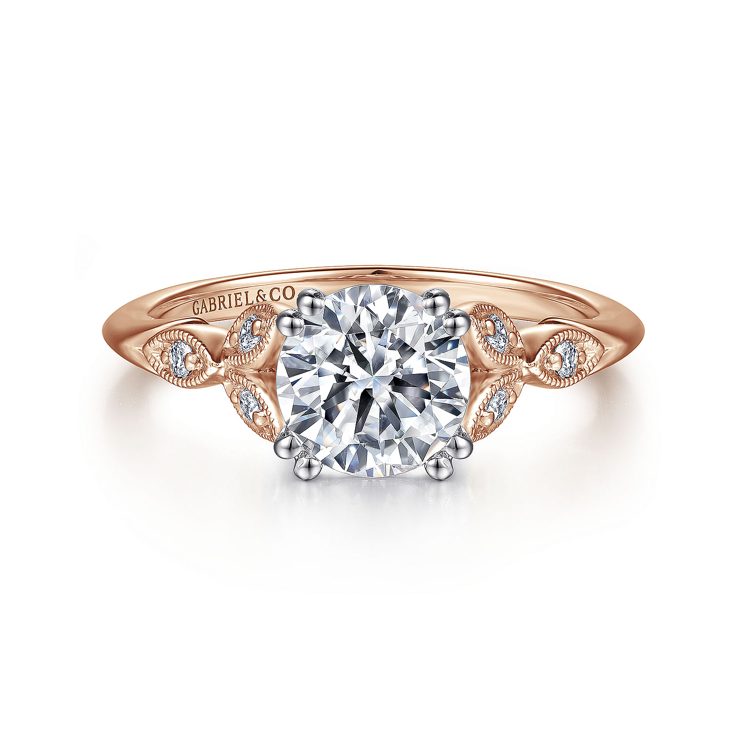 Celia - 14K White-Rose Gold Round Diamond Engagement Ring