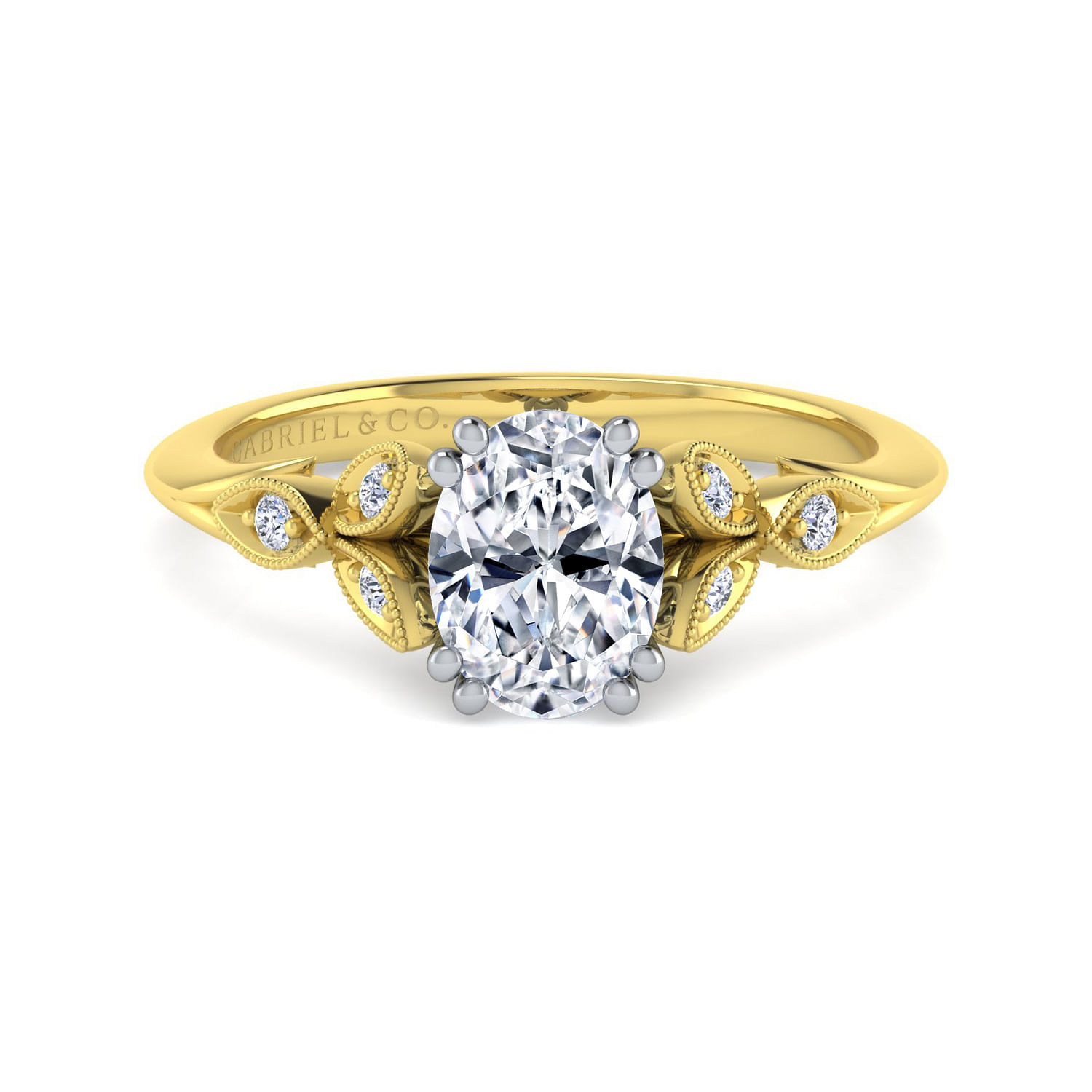 Celia - 14K White-Yellow Gold Oval Diamond Engagement Ring