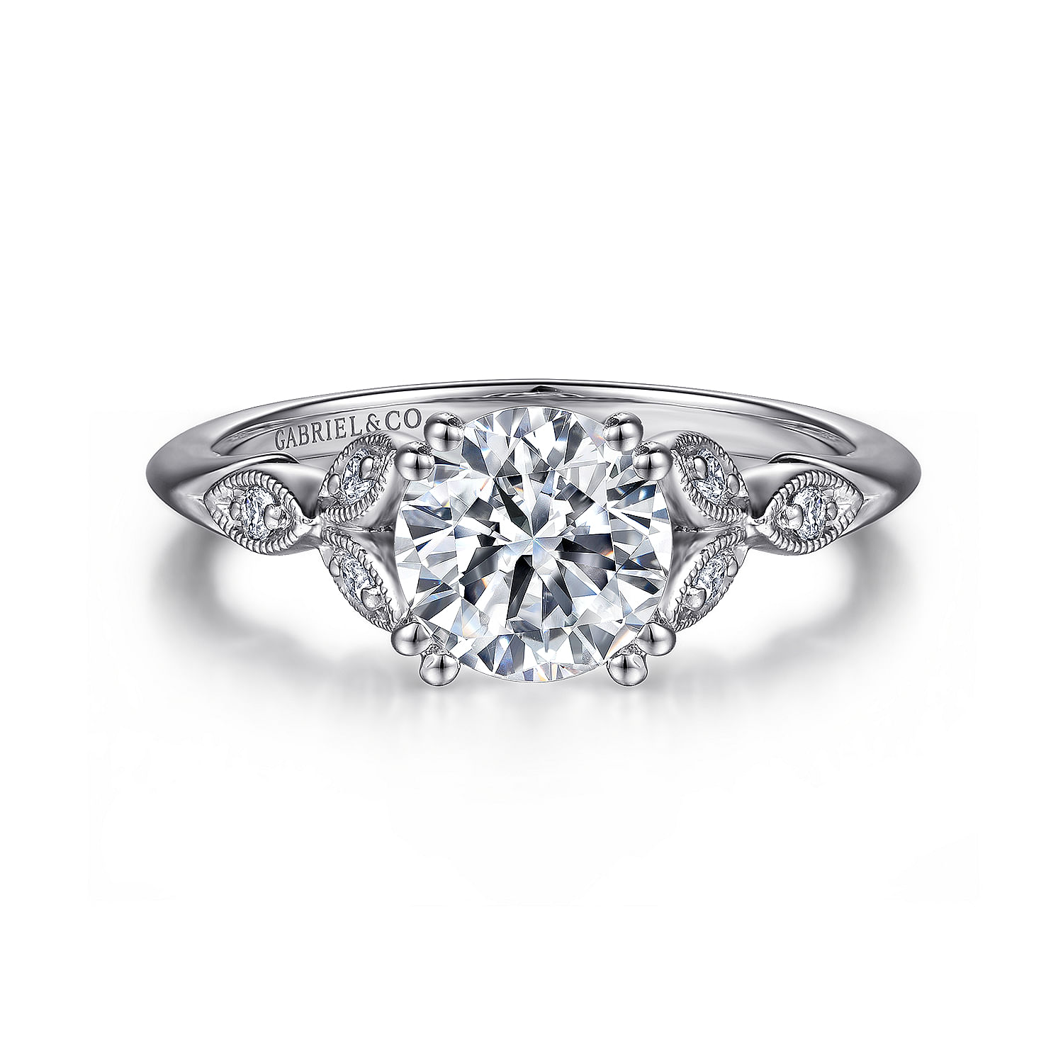 Celia - Vintage Inspired Platinum Round Split Shank Diamond Engagement Ring