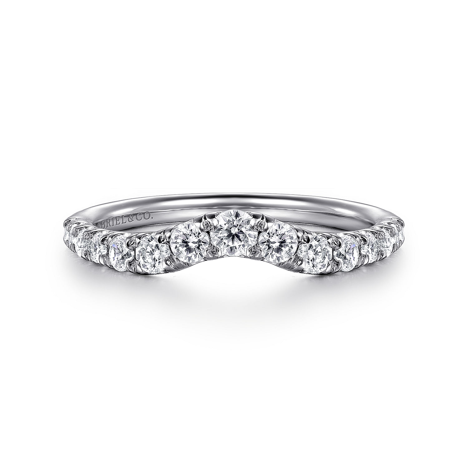 Chambery - Curved 14K White Gold French Pave Diamond Wedding Band
