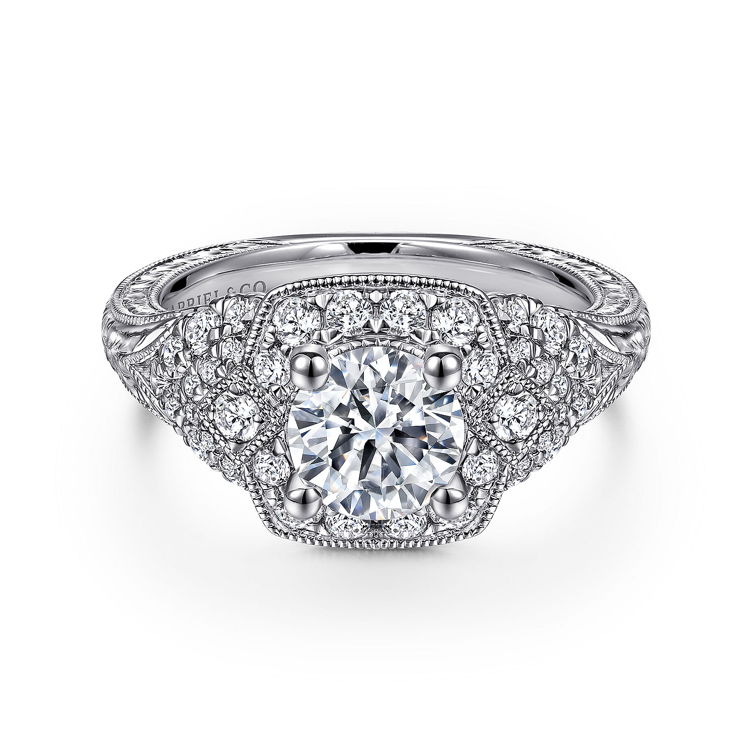 Chandler - Vintage Inspired 14K White Gold Round Halo Diamond Engagement Ring