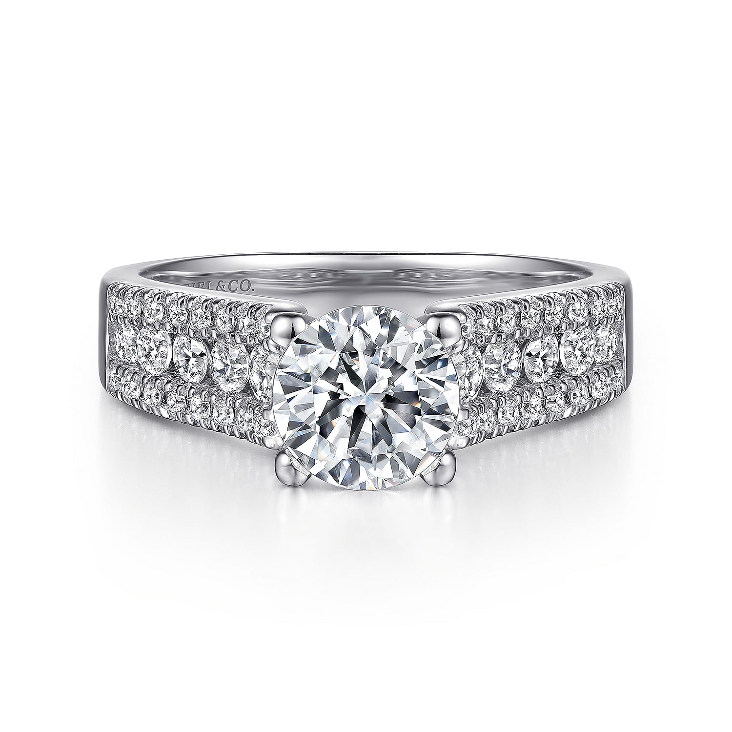 Channing - 14K White Gold Round Wide Band Diamond Engagement Ring