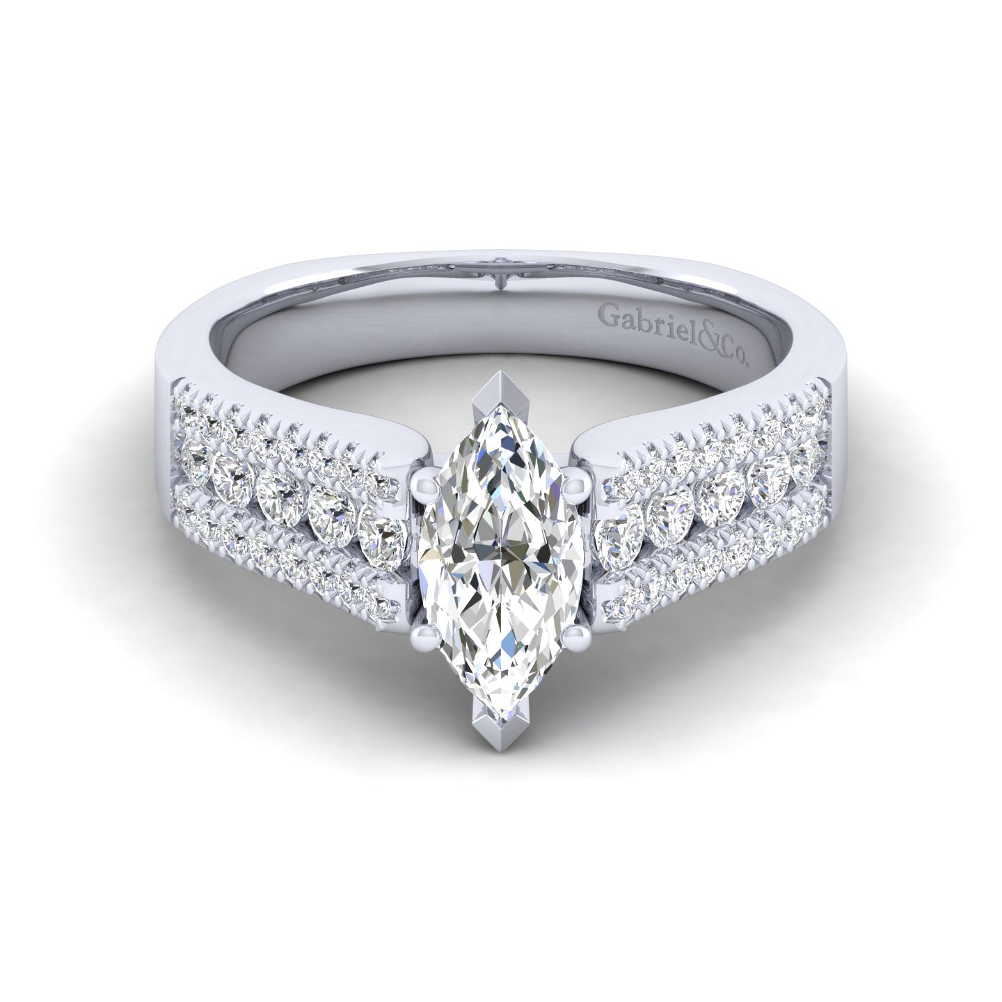 Channing - 14K White Gold Wide Band Marquise Shape Diamond Engagement Ring