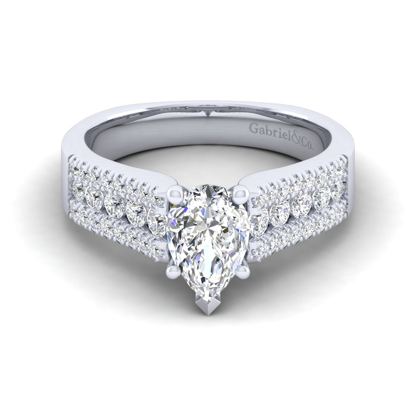Channing - 14K White Gold Wide Band Pear Shape Diamond Engagement Ring