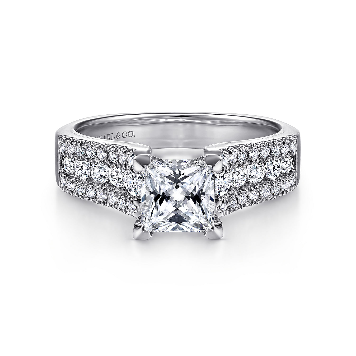 Channing - 14K White Gold Wide Band Princess Cut Diamond Engagement Ring