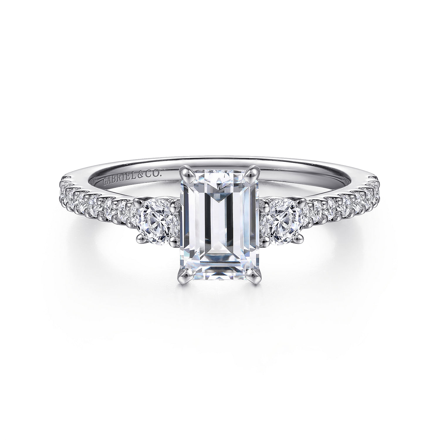 Chantal - 14K White Gold Emerald Cut Three Stone Diamond Engagement Ring