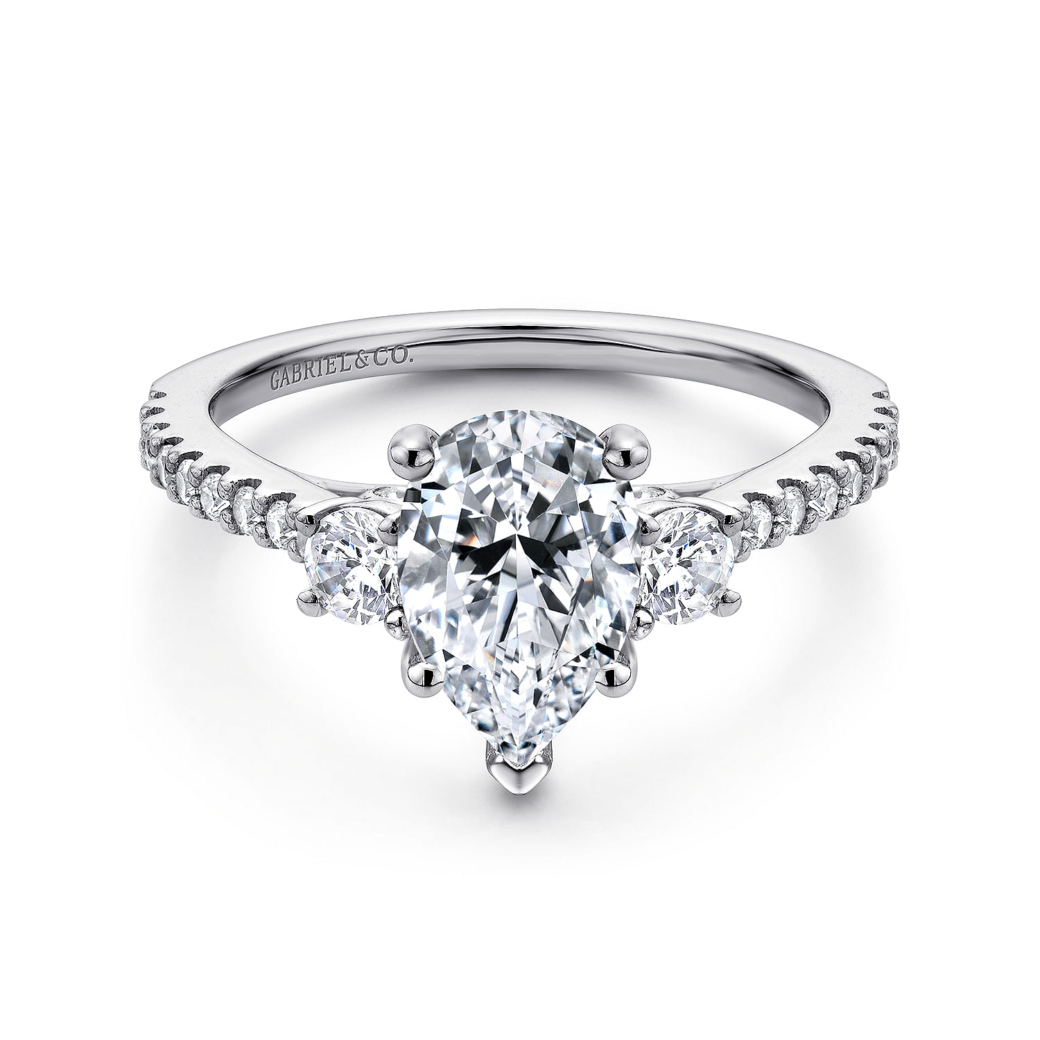 Chantal - 14K White Gold Pear Shape Three Stone Diamond Engagement Ring