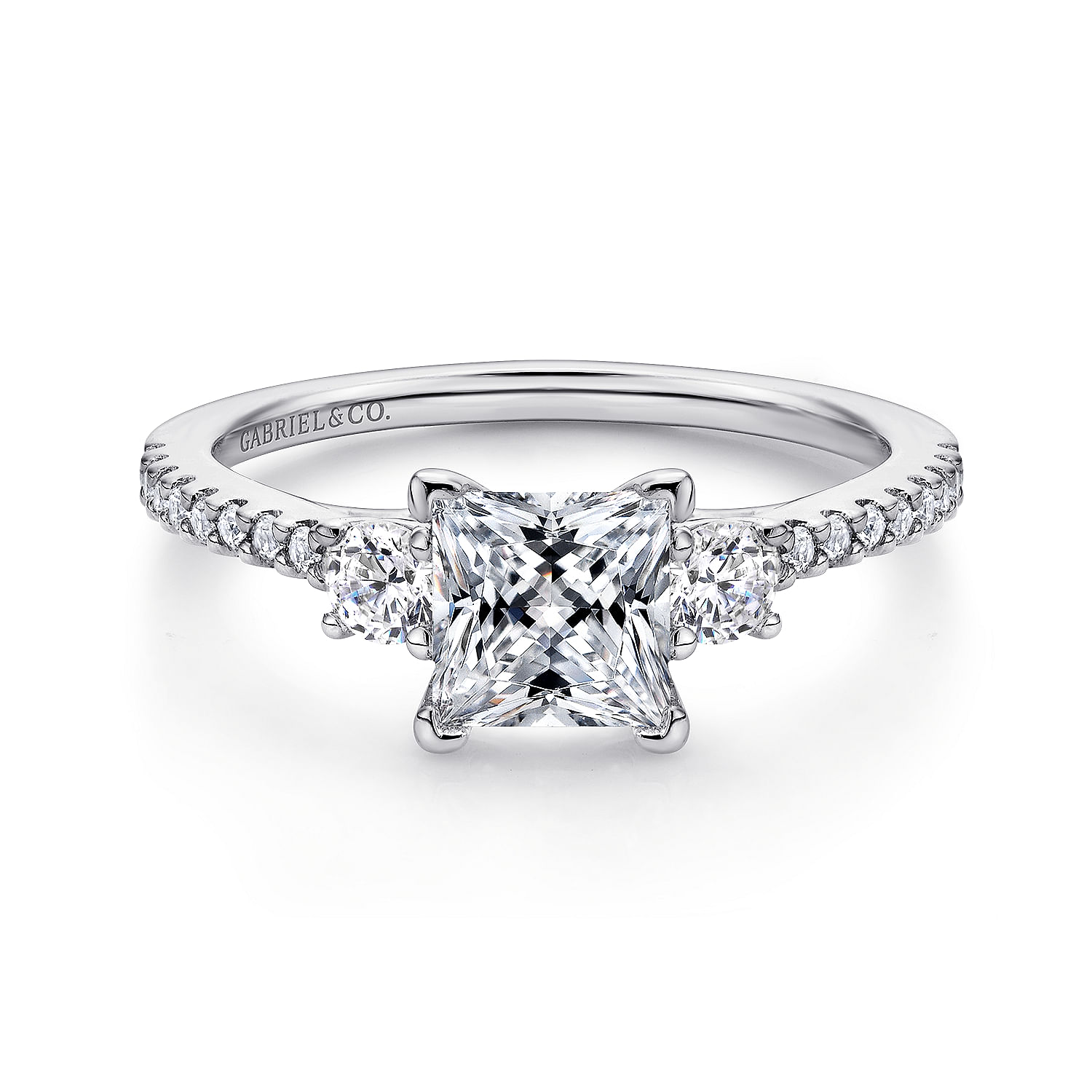 Chantal - 14K White Gold Princess Cut Three Stone Diamond Engagement Ring