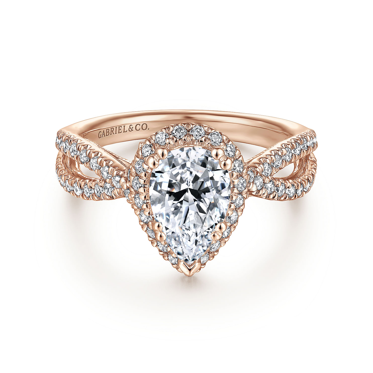 Chatham - 14K Rose Gold Pear Shape Halo Diamond Engagement Ring