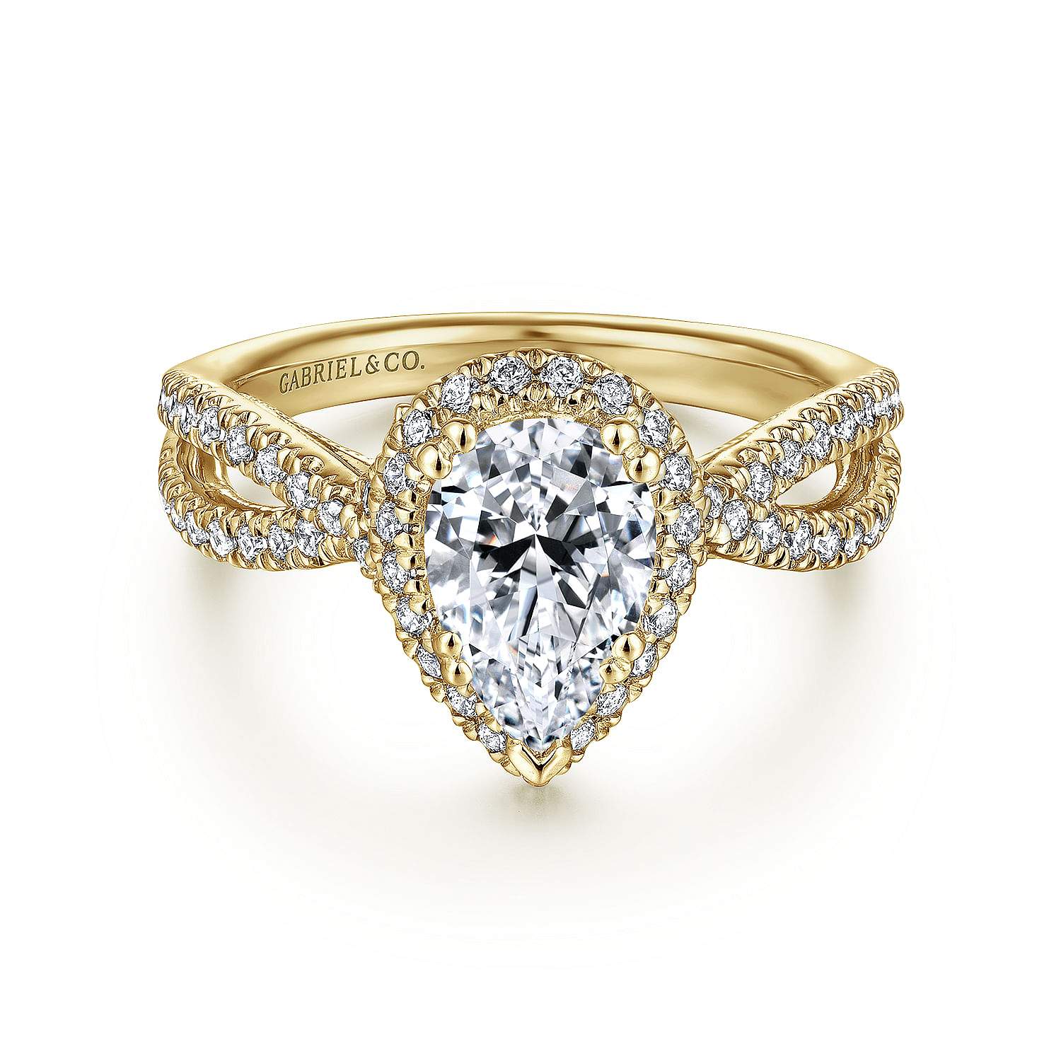 Chatham - 14K Yellow Gold Pear Shape Halo Diamond Engagement Ring