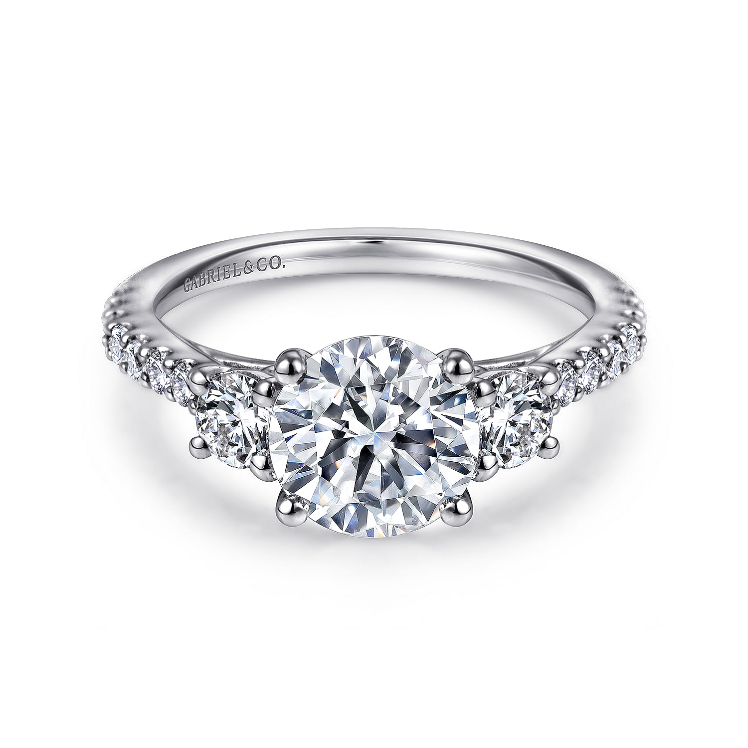 Cherize - 14K White Gold Round Three Stone Diamond Engagement Ring