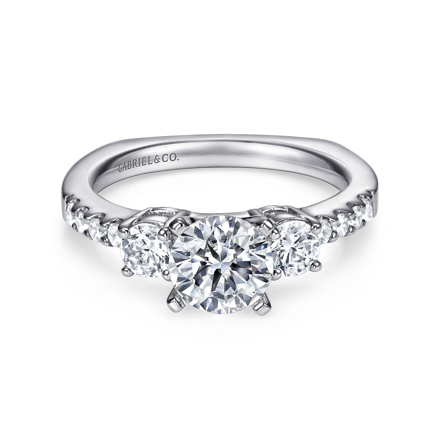 Chloe - 14K White Gold Round Three Stone Diamond Engagement Ring