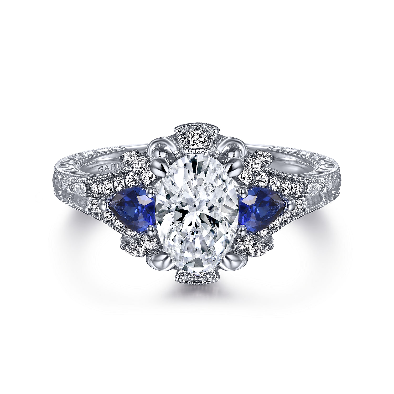 Chrystie - 14K White Gold Oval Sapphire and Diamond Engagement Ring