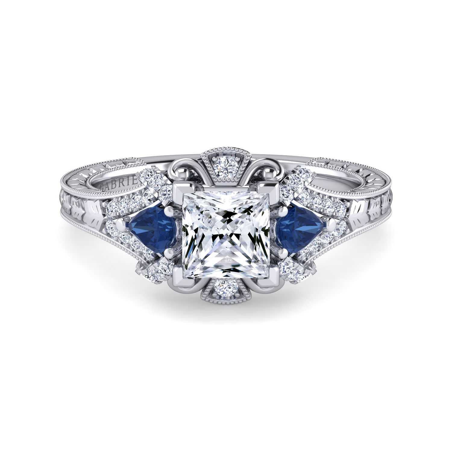 Chrystie - 14K White Gold Princess Cut Sapphire and Diamond Engagement Ring