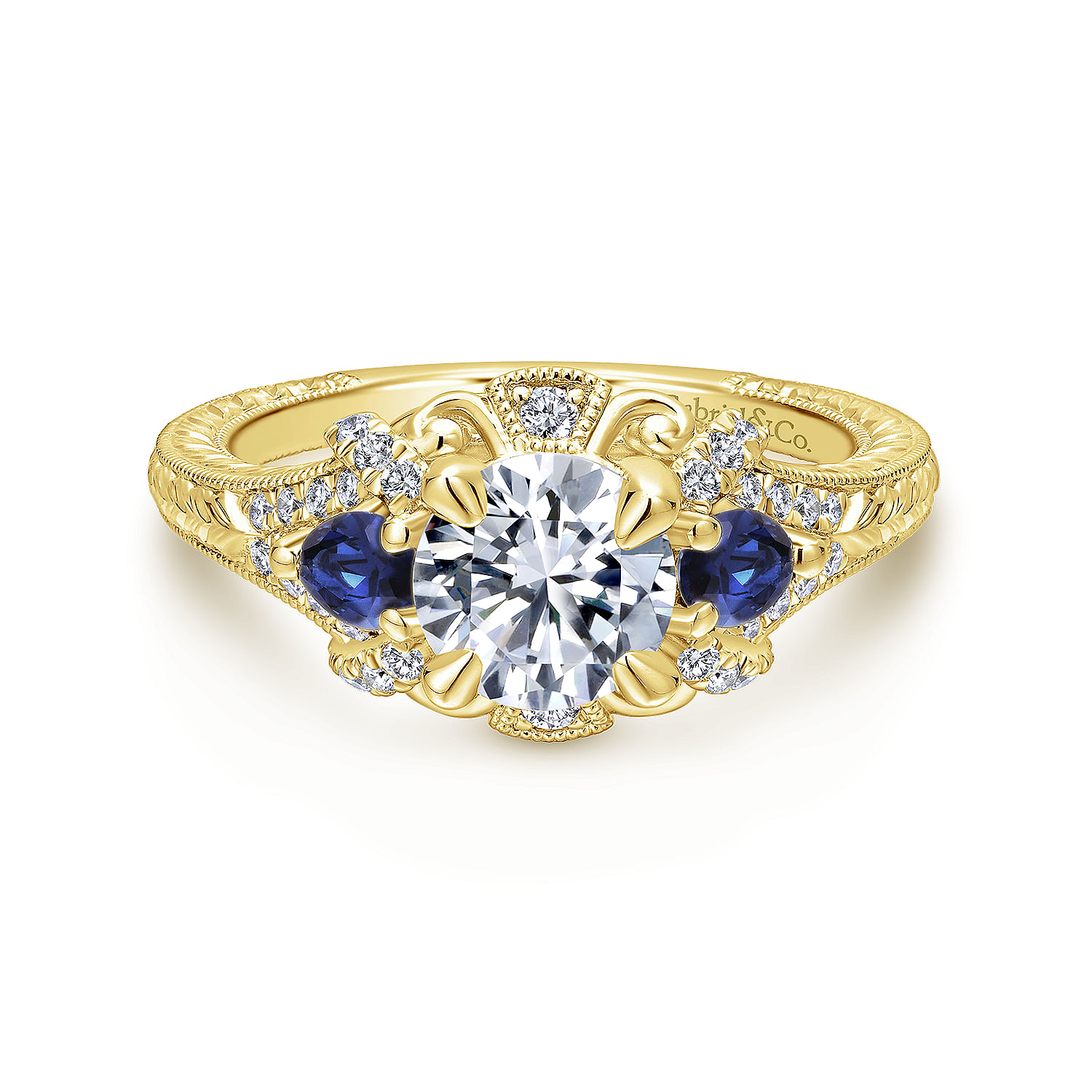 Chrystie - 14K Yellow Gold Round Sapphire and Diamond Engagement Ring
