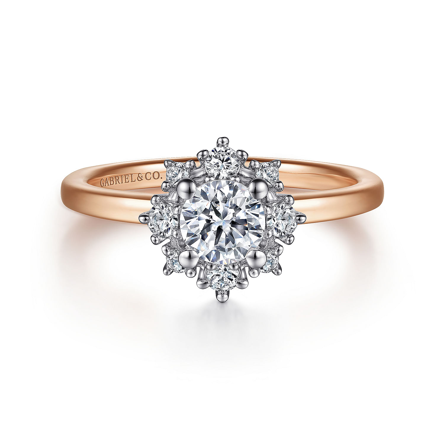 Clarise - Unique 14K White-Rose Gold Halo Diamond Engagement Ring