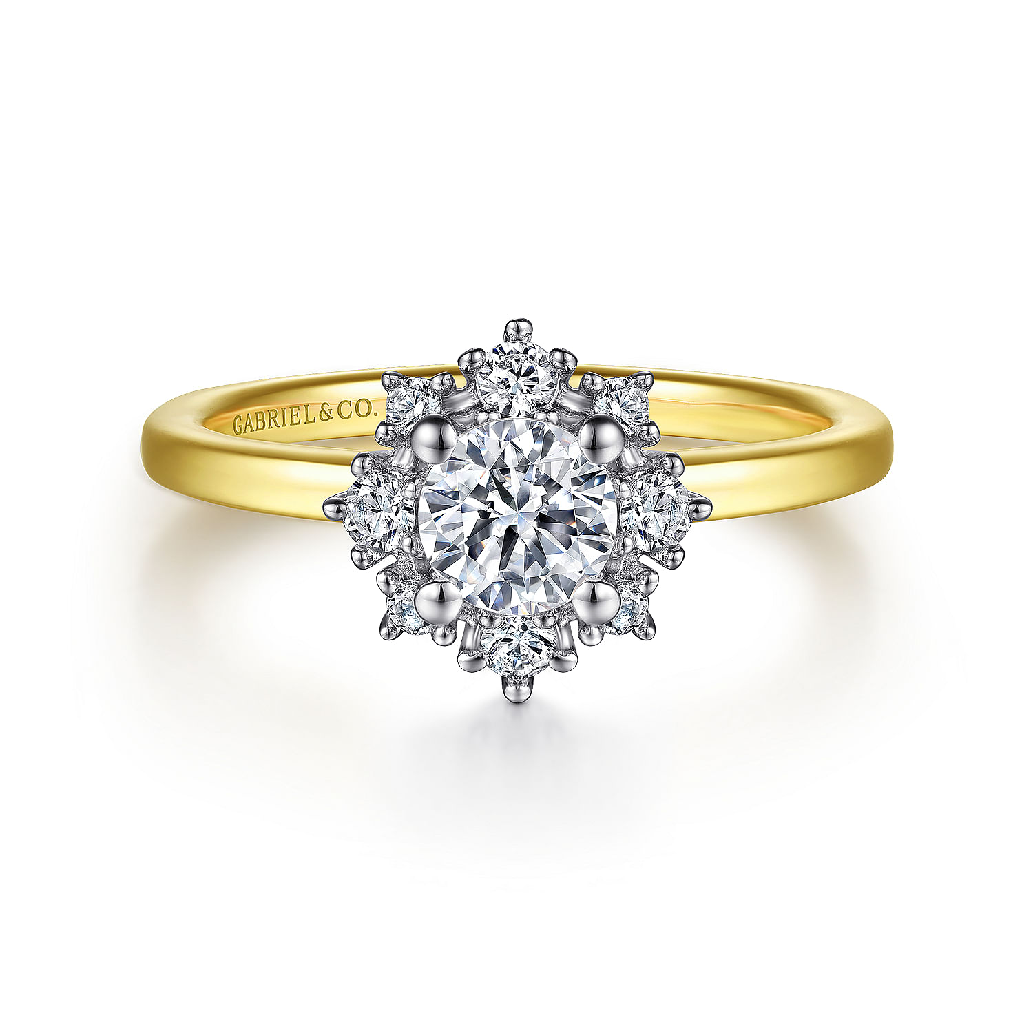 Clarise - Unique 14K White-Yellow Gold Halo Diamond Engagement Ring