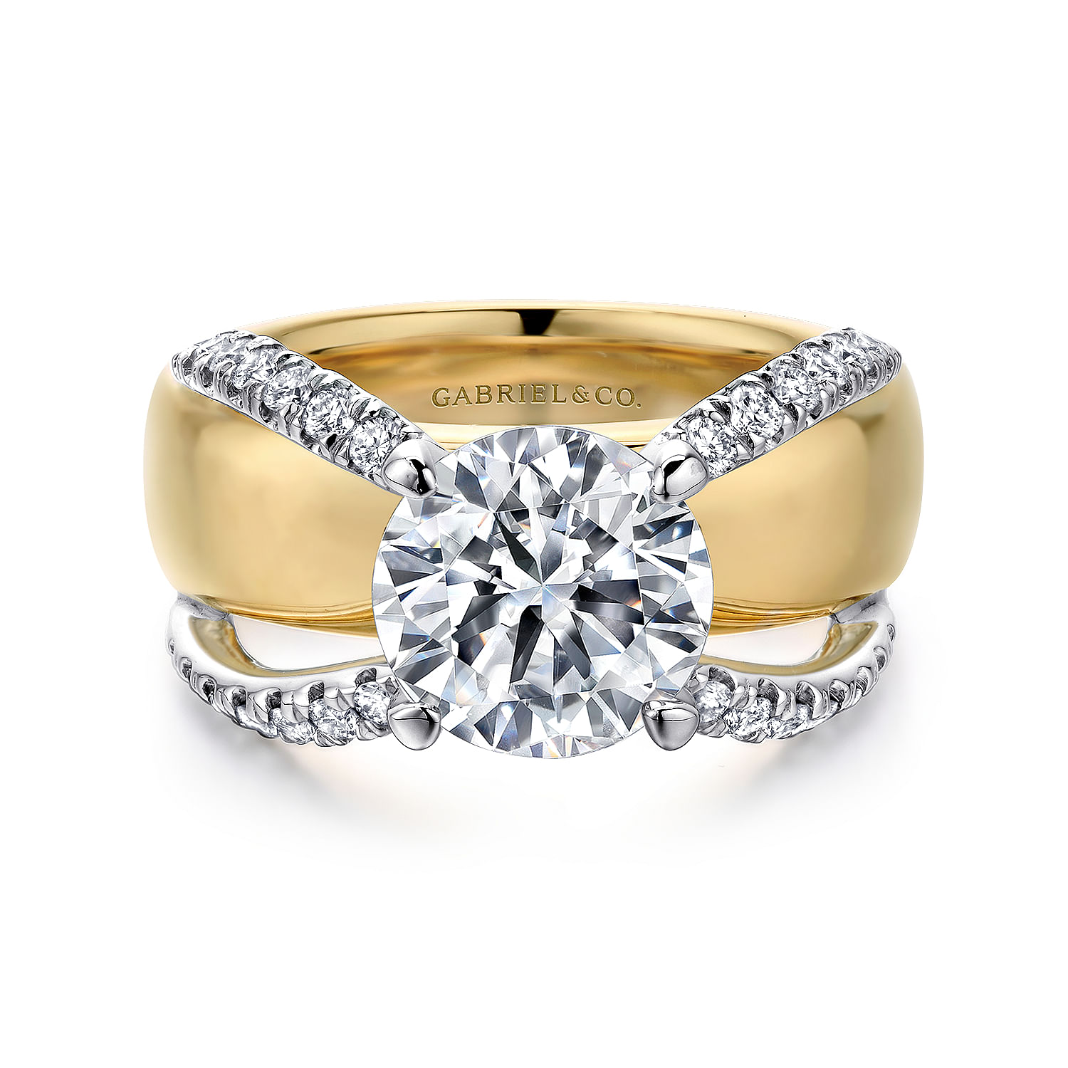 Clark - 14K White-Yellow Gold Round Diamond Engagement Ring