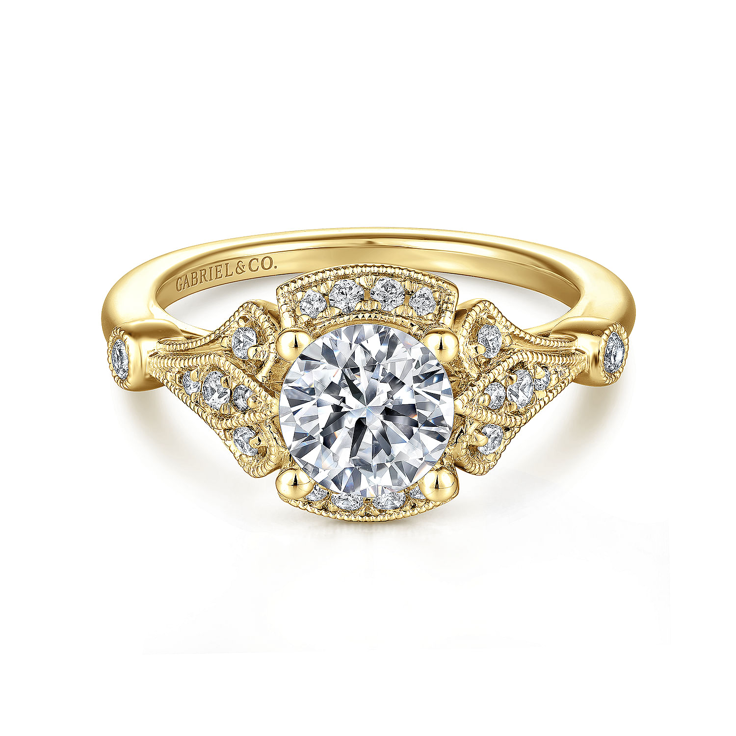 Columbus - Unique 14K Yellow Gold Art Deco Halo Diamond Engagement Ring